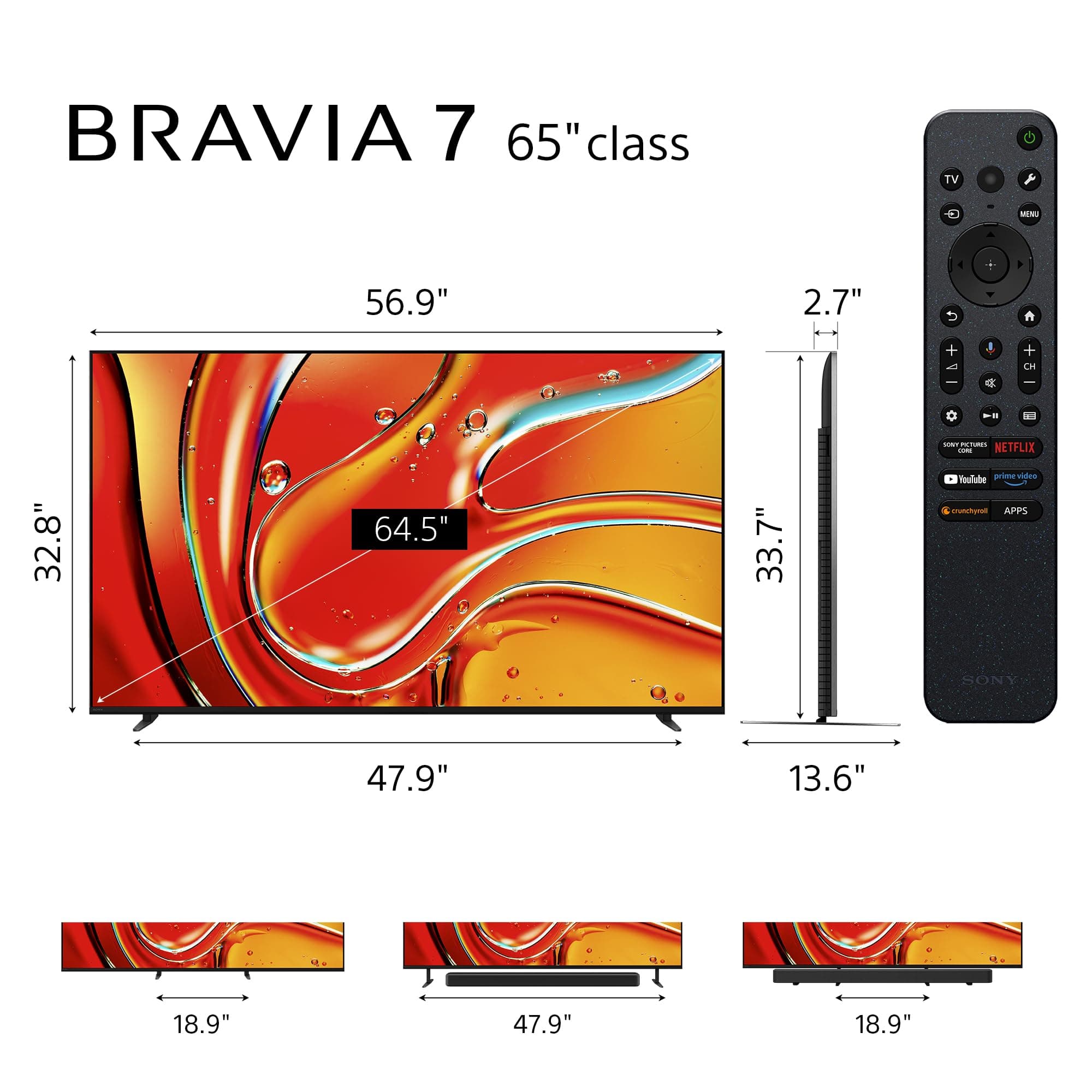 Sony 65 Inch BRAVIA 7 Mini LED QLED 4K HDR Smart Google TV (K-65XR70), view 2