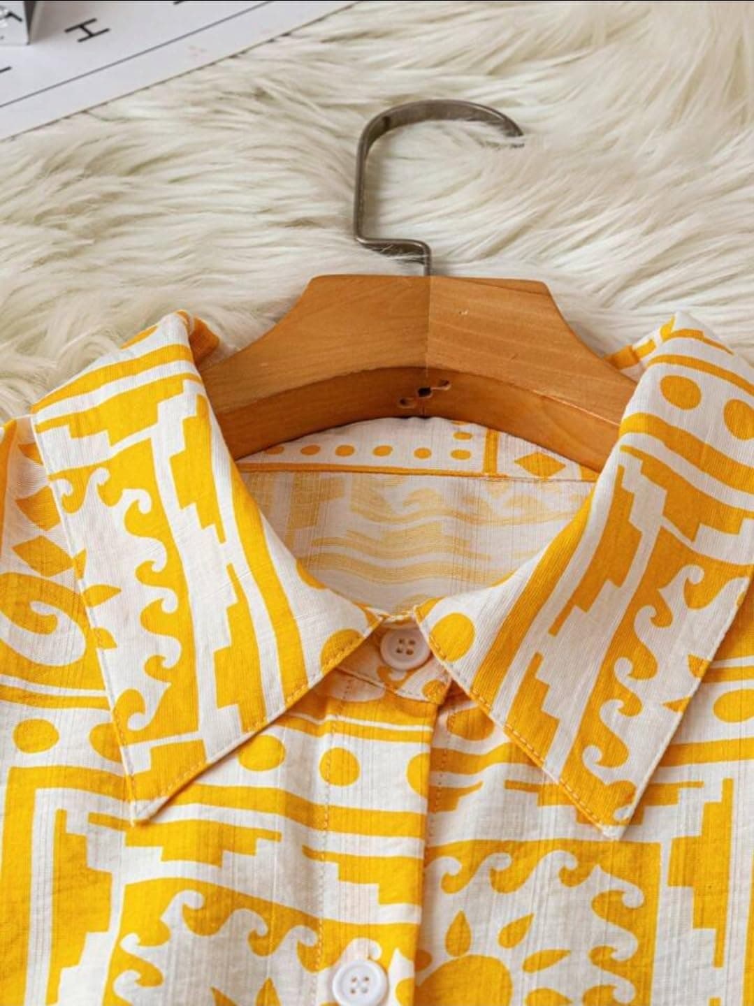 Gufrina Camisa de mujer de poliéster con bolsillo, media manga raglán, cuello ancho, estampado geométrico, corte holgado y longitud estándar, azul, XL, view 6