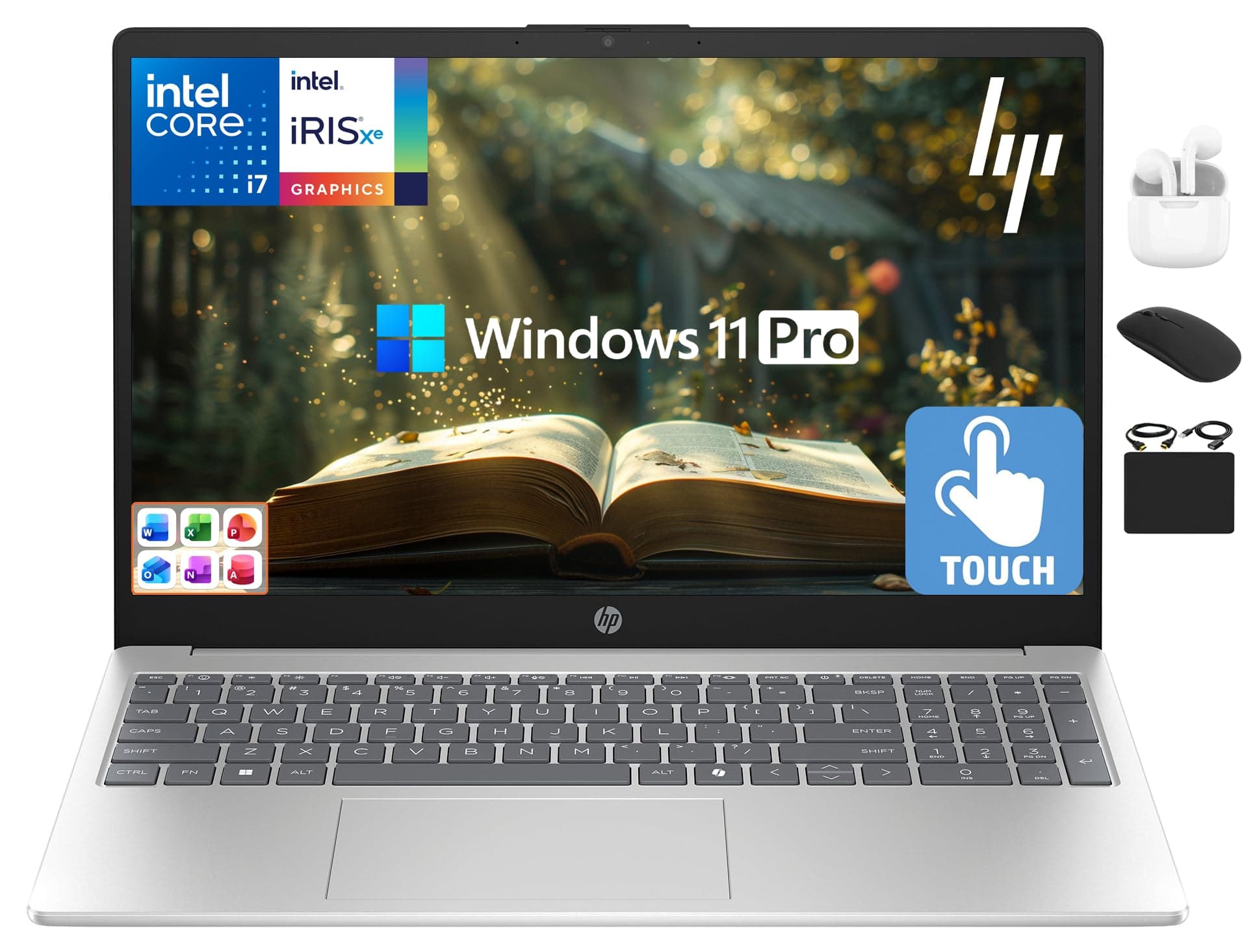 HP 15.6” FHD Touchscreen Laptop 2025-2026 Student Business, Ultra Powerful AI Computer, Lifetime Office, 10-Core Intel i7, 16GB RAM, 1TB Storage (512GB SSD+500GB Ext), Wi-Fi 6, HubxcelAccs, Win 11 Pro