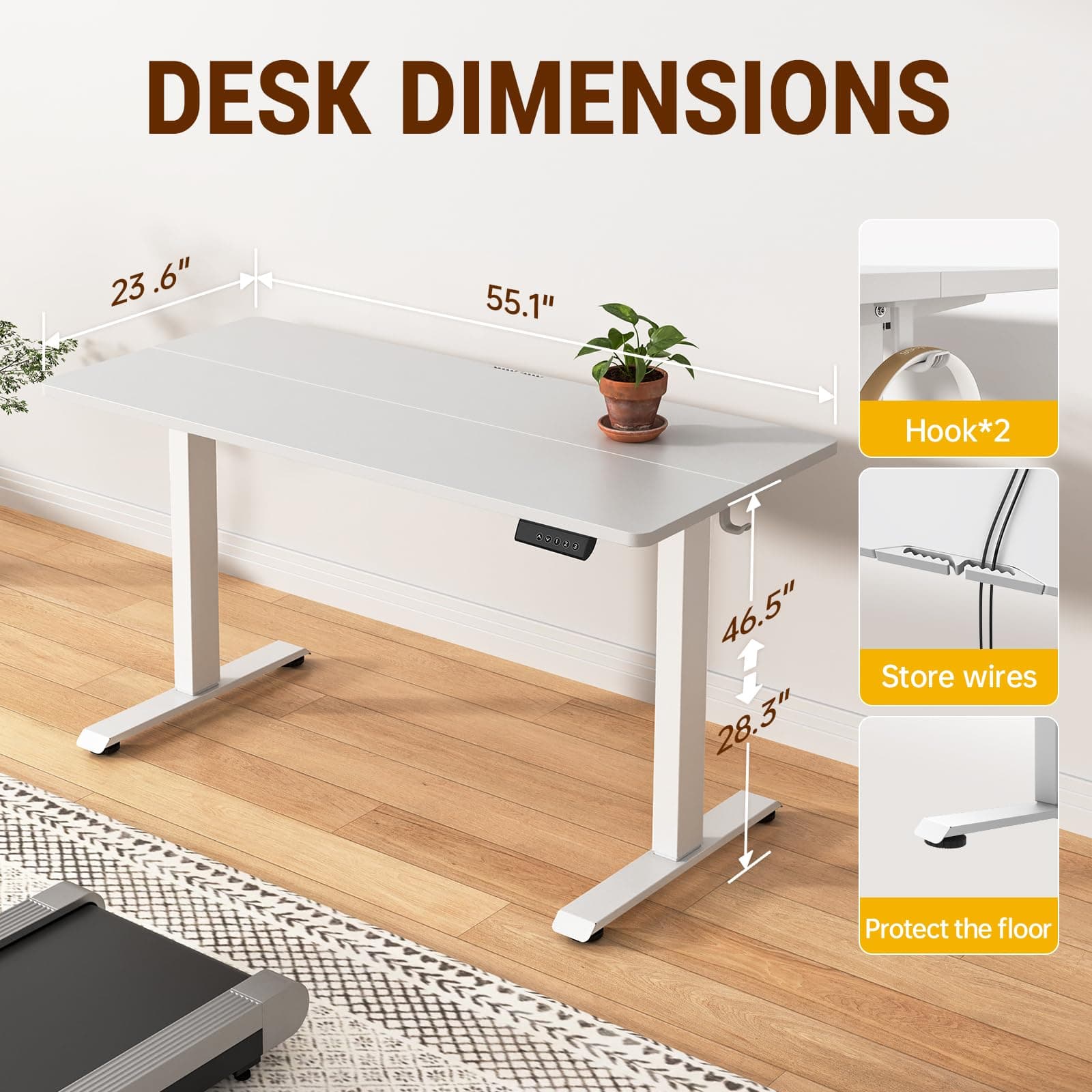 Veken 55 Inch Large Electric Standing Desk, Gaming Table, White, view 2