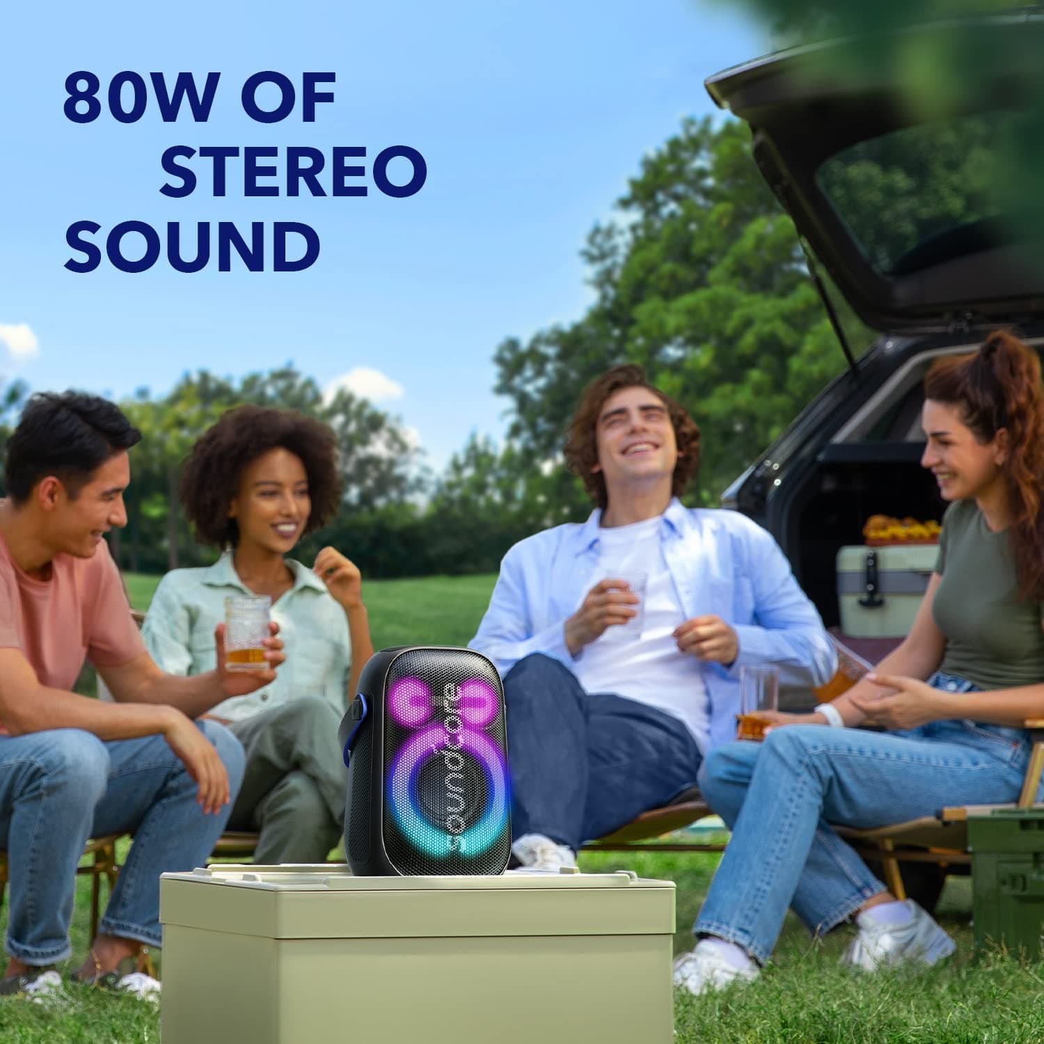 Soundcore Anker Rave Neo 2 Portable Speaker with 80W Stereo Sound, PartyCast 2.0, Light Show, IPX7 Waterproof (Floats on Water) 18H Playtime, Customizable EQ & Bass Up (Renewed), view 2