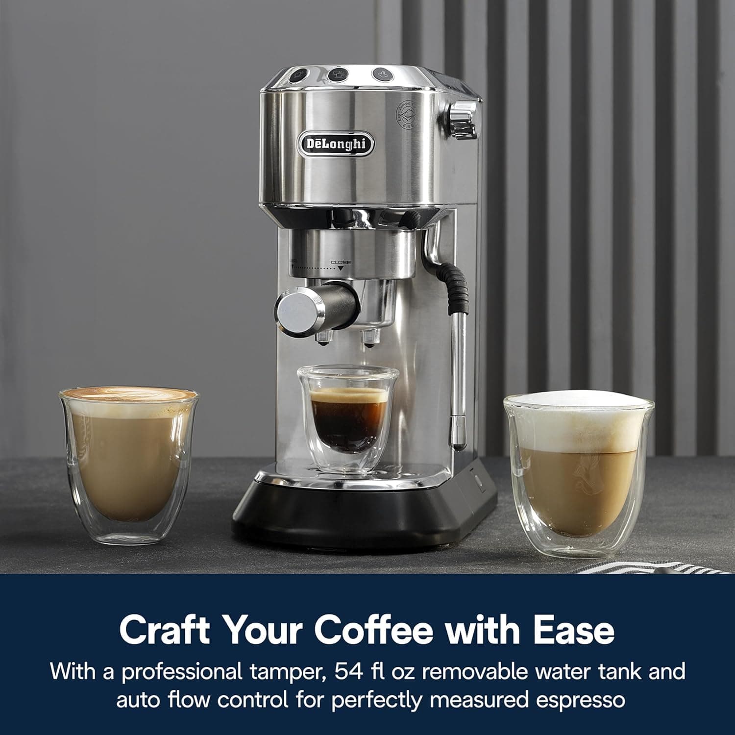 De’Longhi Dedica Arte Espresso Machine with My LatteArt Steam Wand (Milk Frother), 15-Bar Pump & 3-Level Temp Control - Compact Espresso Maker for Latte & Cappuccino - Italian Stainless Steel Design, view 5