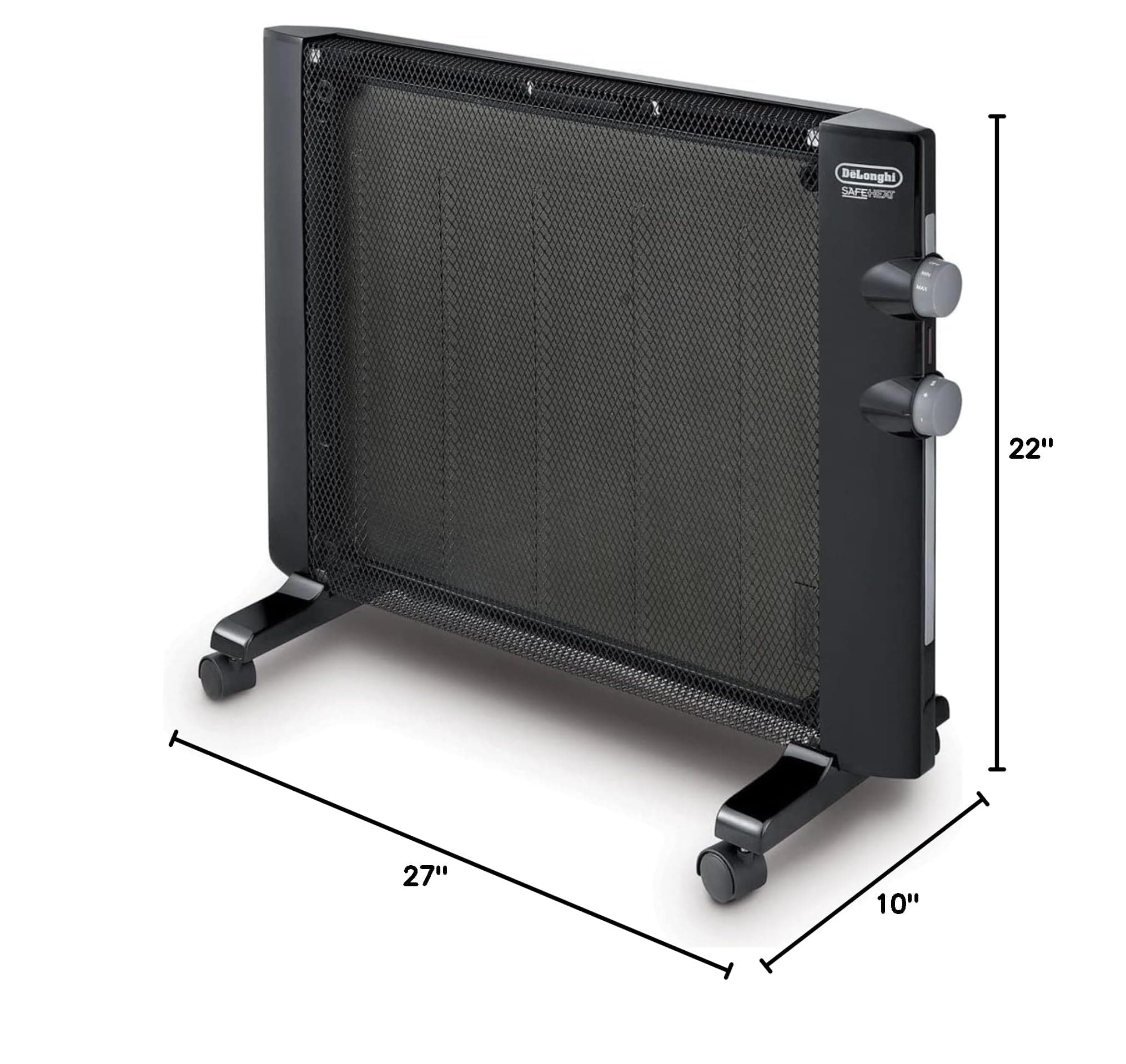 DeLonghi Mica Panel Space Heater, 1500W quiet electric space heater for indoor use, adjustable thermostat, freestanding/ easy wall mount, full room heating with built-in safety features, HMP1500 Black, view 7