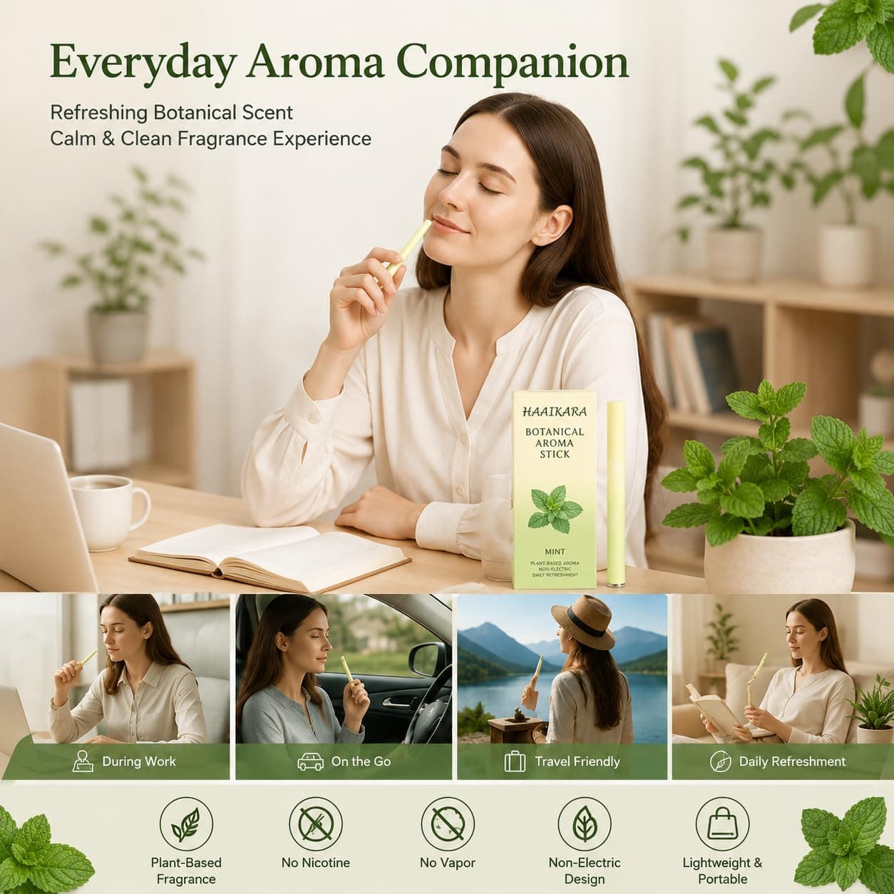 Herbal Air Stick Plant-Based Extracts, Breathing Support, Oral Freshness Non-Electric Personal Air Diffuser, Portable Breathing Accessory for Home Office Travel Smokeless Inhaler, view 3