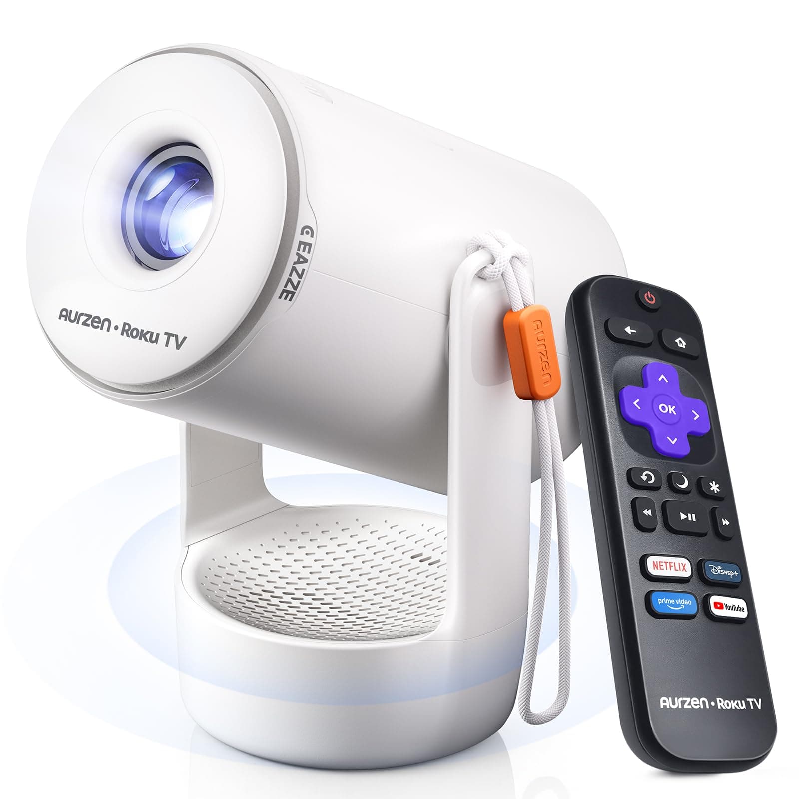 Aurzen Roku TV E1R Smart Portable Mini Projector with WiFi and Bluetooth