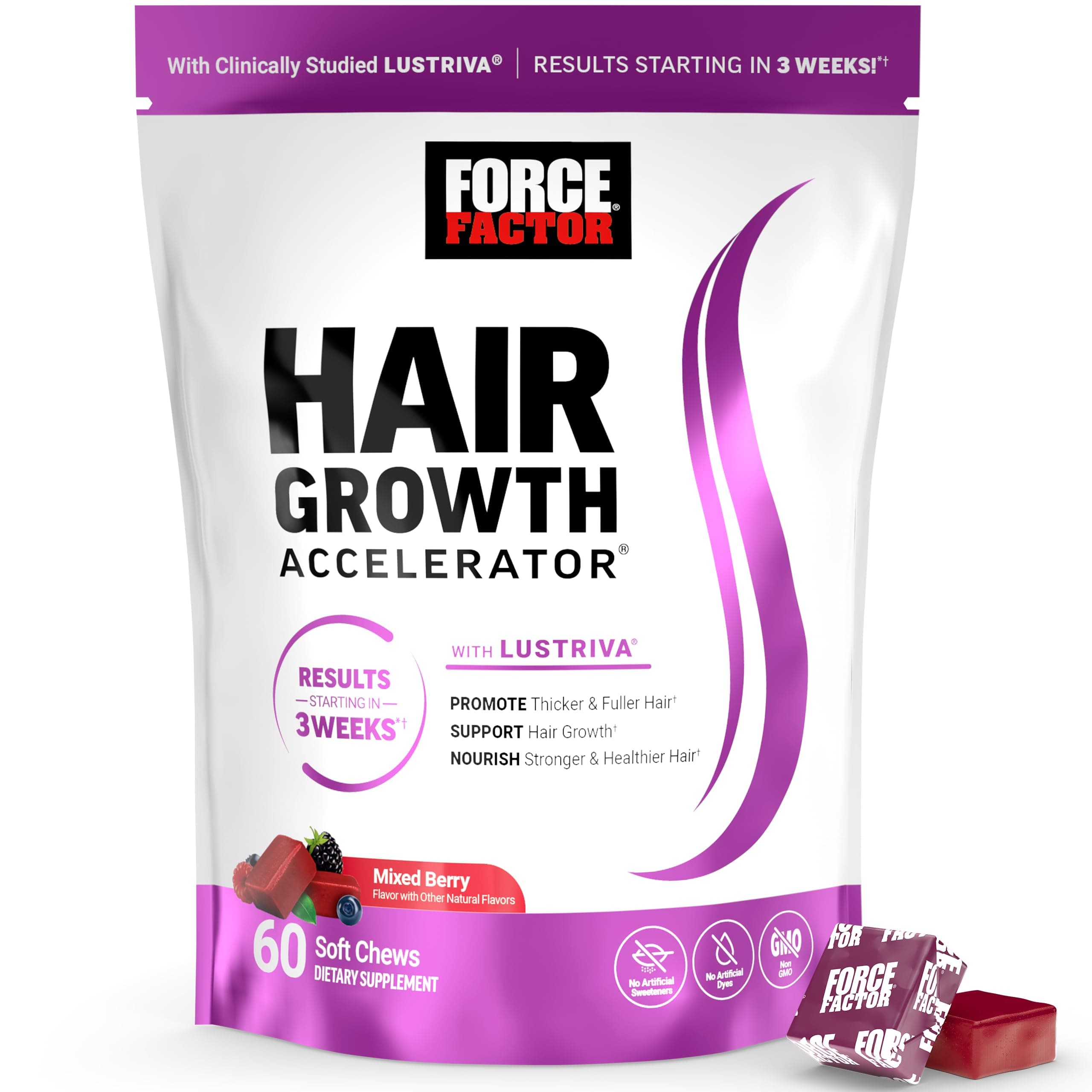 Force Factor Hair Growth Accelerator Soft Chews with Lustriva