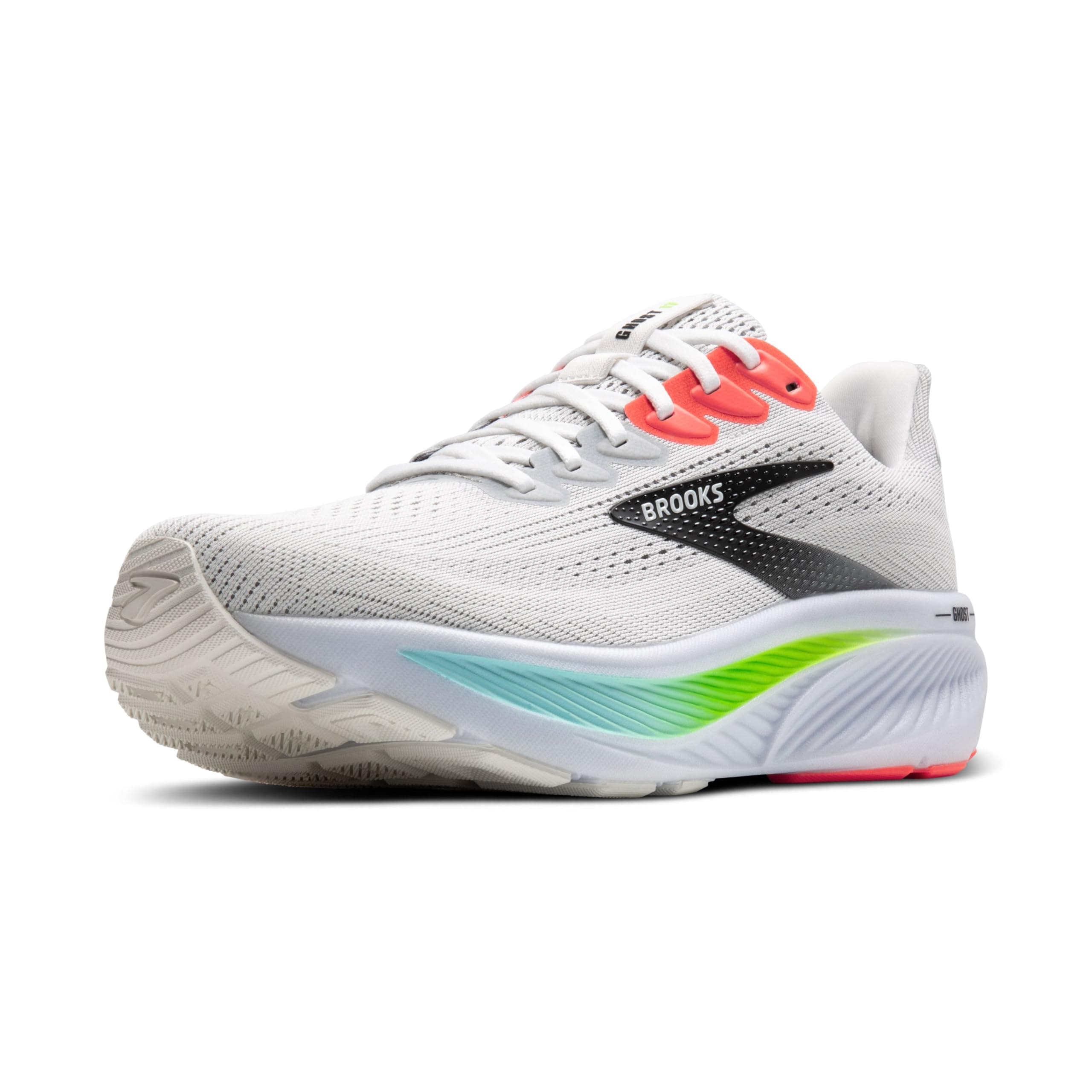 Brooks Men’s Ghost 17 Neutral Running Shoe - White/Pink Clay/Gecko - 10.5 Medium