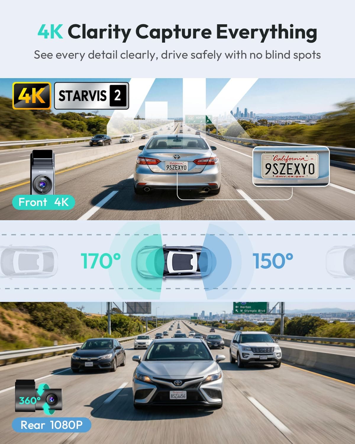 BOTSLAB【G300H Plus Upgraded】 4K Dash Cam Front and Rear, STARVIS 2 Sensor, view 2