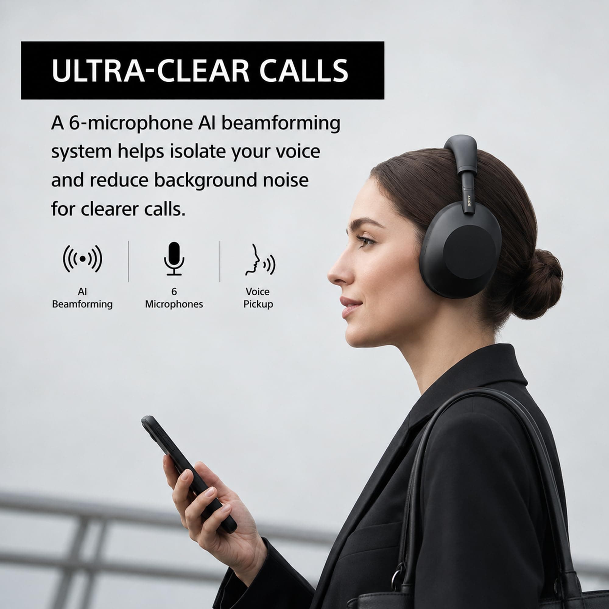 Sony WH-1000XM6 The Best Noise Canceling Wireless Headphones, HD NC Processor QN3, 12 Microphones, Adaptive NC Optimizer, Mastered by Engineers, Studio-Quality, 30-Hour Battery with Deco Guide Bundle, view 5