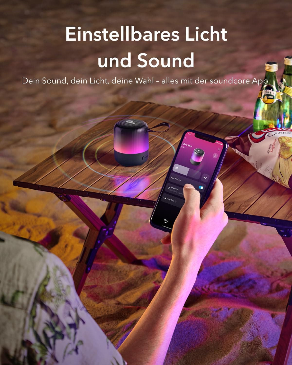 Soundcore Glow Mini Portable Speaker By Anker, Bluetooth Speaker with 360° Sound, Light Show, 12H Battery, Customizable EQ and Light, IP67 Waterproof and Dustproof, for Camping, Home and Beach Parties, view 7
