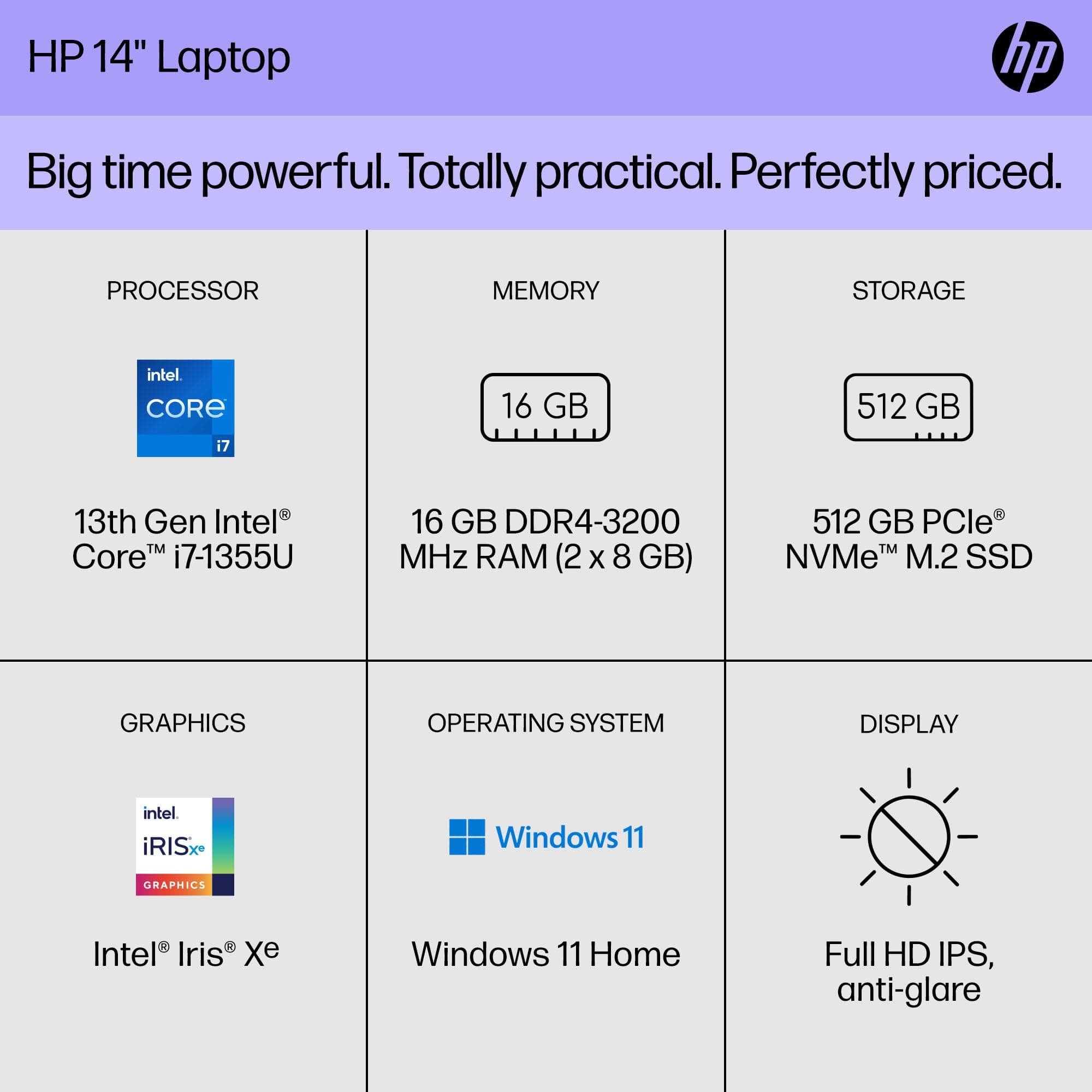 HP 14 inch Laptop, FHD Display, 13th Generation Intel Core i7-1355U, 16 GB RAM, 512 GB SSD, Intel Iris Xe Graphics, Windows 11 Home, 14-ep0199nr (2024), view 2