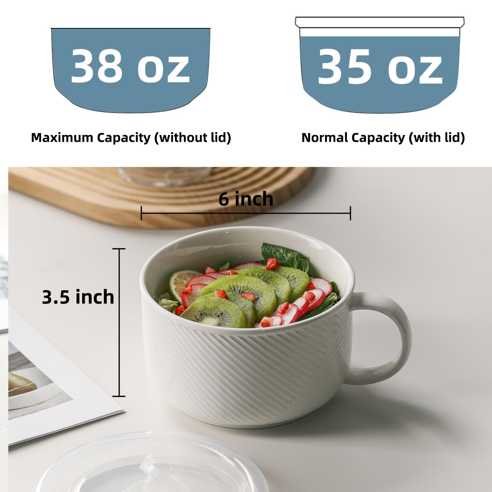Adewnest Oversized Soup Bowl with Handle, Microwave Safe 38 oz, White, view 2