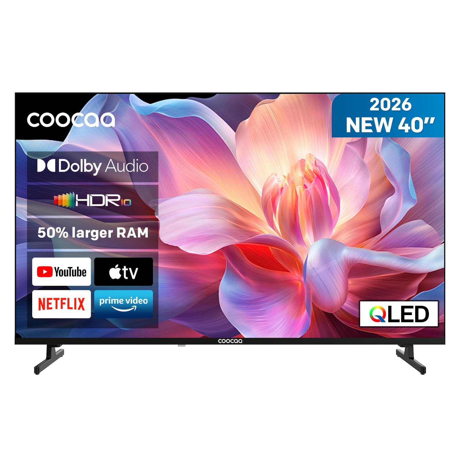 coocaa 40 Zoll Fernseher, 100cm, QLED FHD Smart TV, Superior QLED Tech, HDR10, HLG, 1.5GB RAM für flüssiges Streaming, Dolby Audio, Triple Tuner DVB-T/-T2/-C/-S/-S2 CI+,Bluetooth 5.1, 40CTQH38Z, 2026