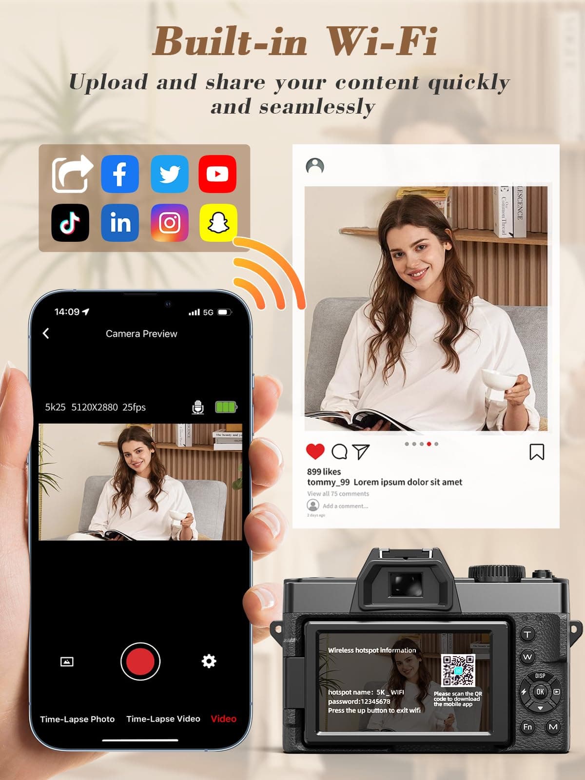 True 5K 64MP Digital Camera for Photography(Black), view 9