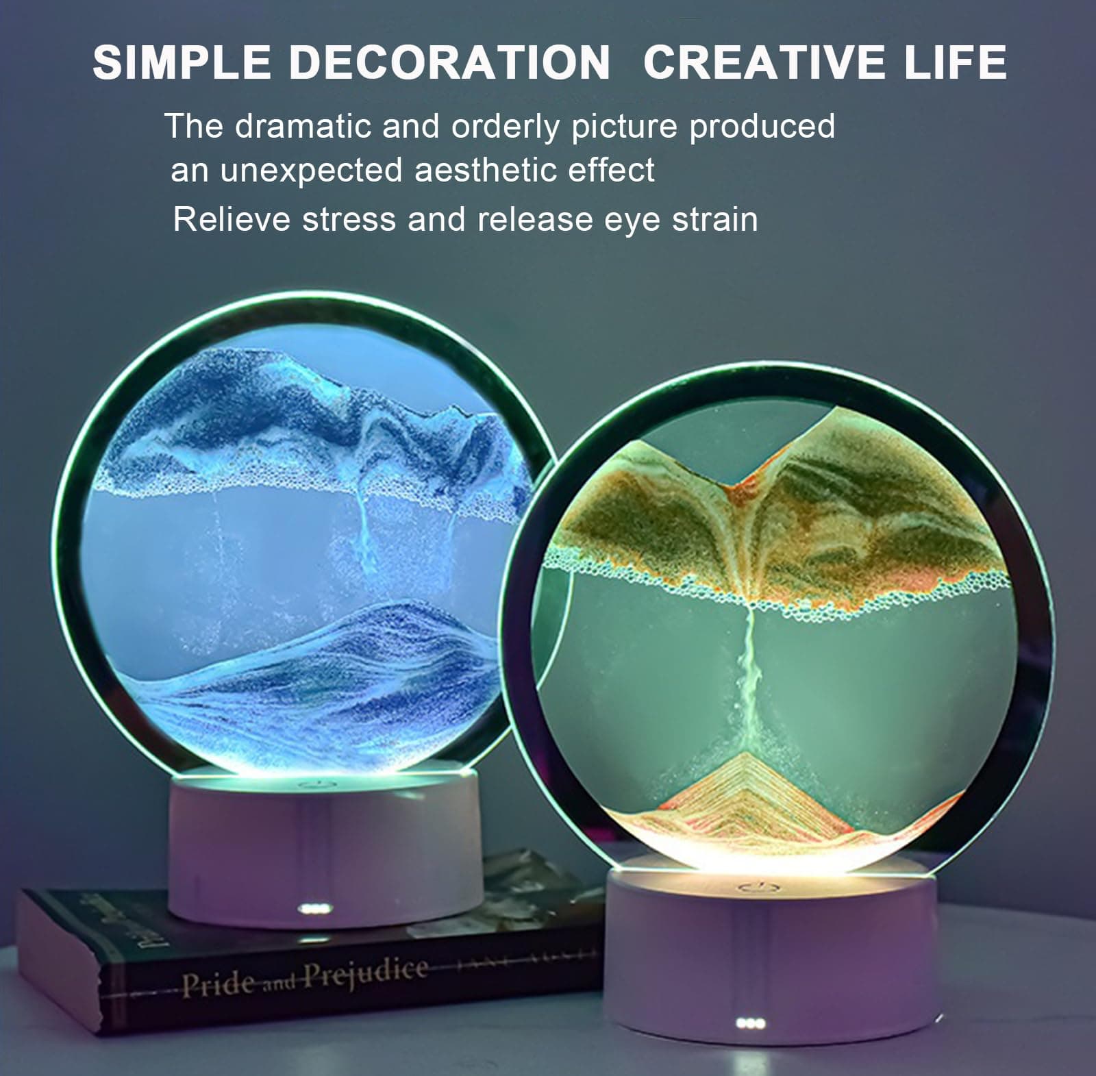 CRLKSSJX Moving Sand Art Lamp, 3DMoving Sand Art, Quicksand Bedside Lamp, Creative Glass Sand Painting Colorful Night Light, Home Relaxation and Office Decoration, view 3