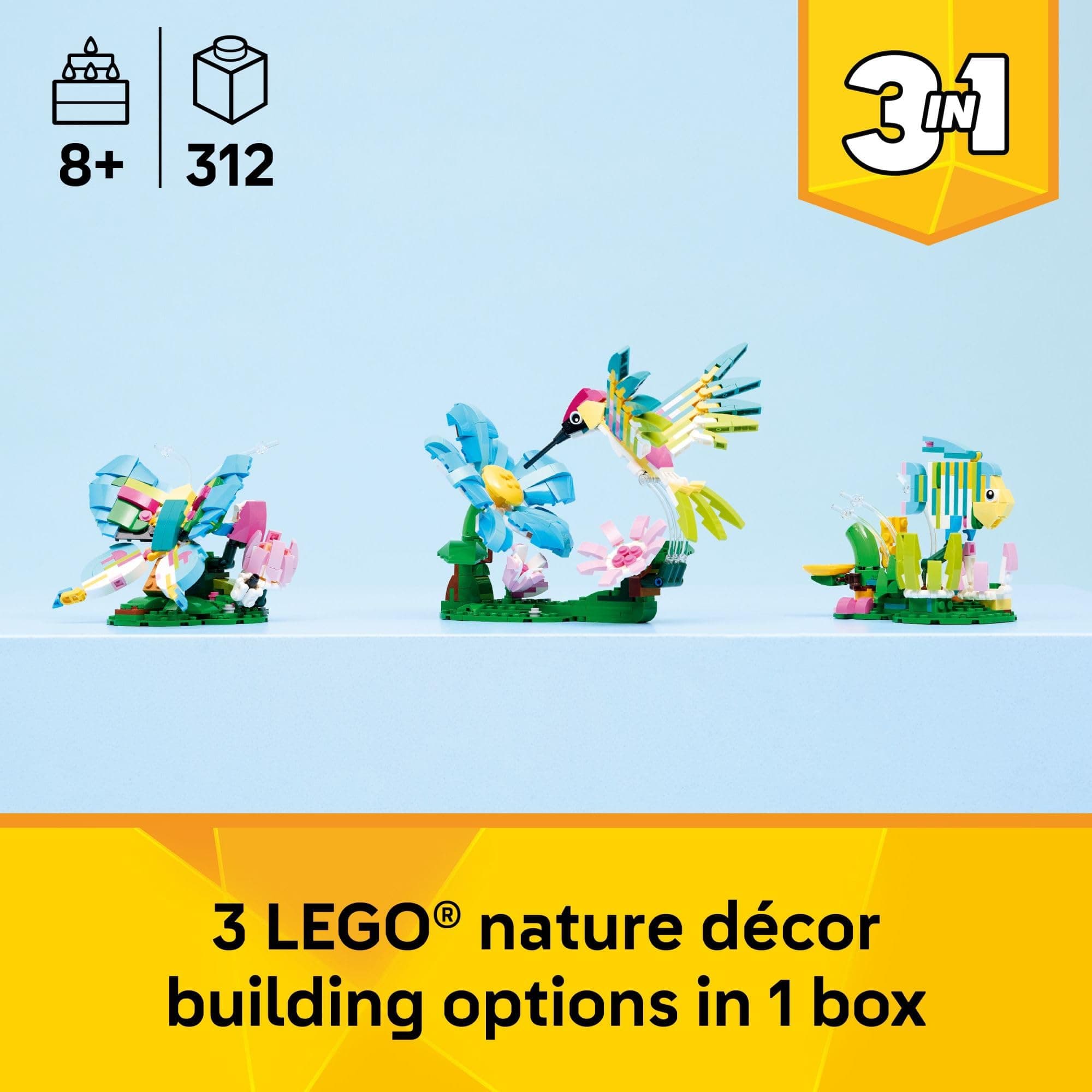 LEGO Creator 3 in1 Wild Animals: Colorful Hummingbird Building Toy for Girls, Boys, & Kids, Ages 8+ - Build a Bird, Butterfly, or Tropical Fish - Gift Idea for Birthdays - 31384, view 2