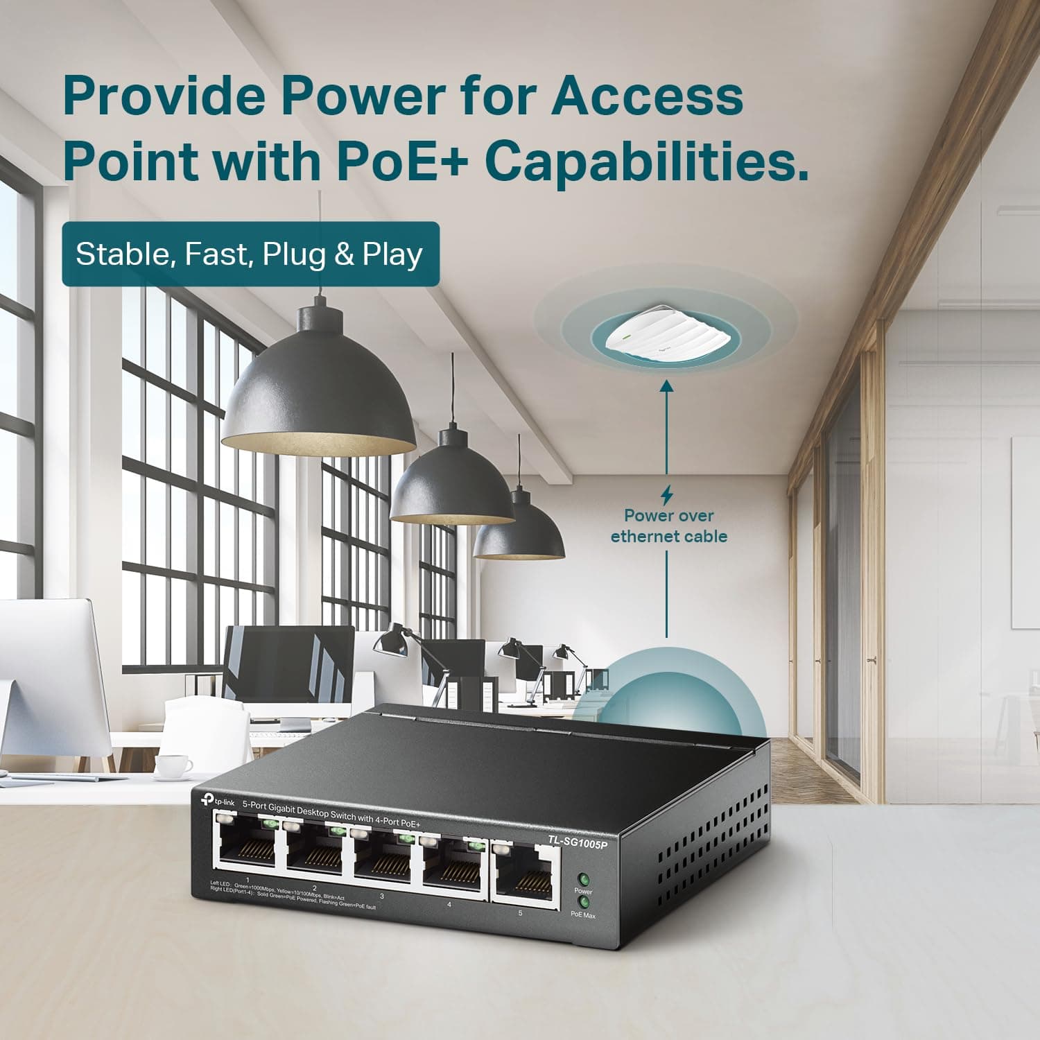 TP-Link TL-SG1005P, 5 Port Gigabit PoE Switch, 4 PoE+ Ports @65W, Desktop, Plug & Play, Sturdy Metal w/ Shielded Ports, Fanless, QoS & IGMP Snooping, view 5