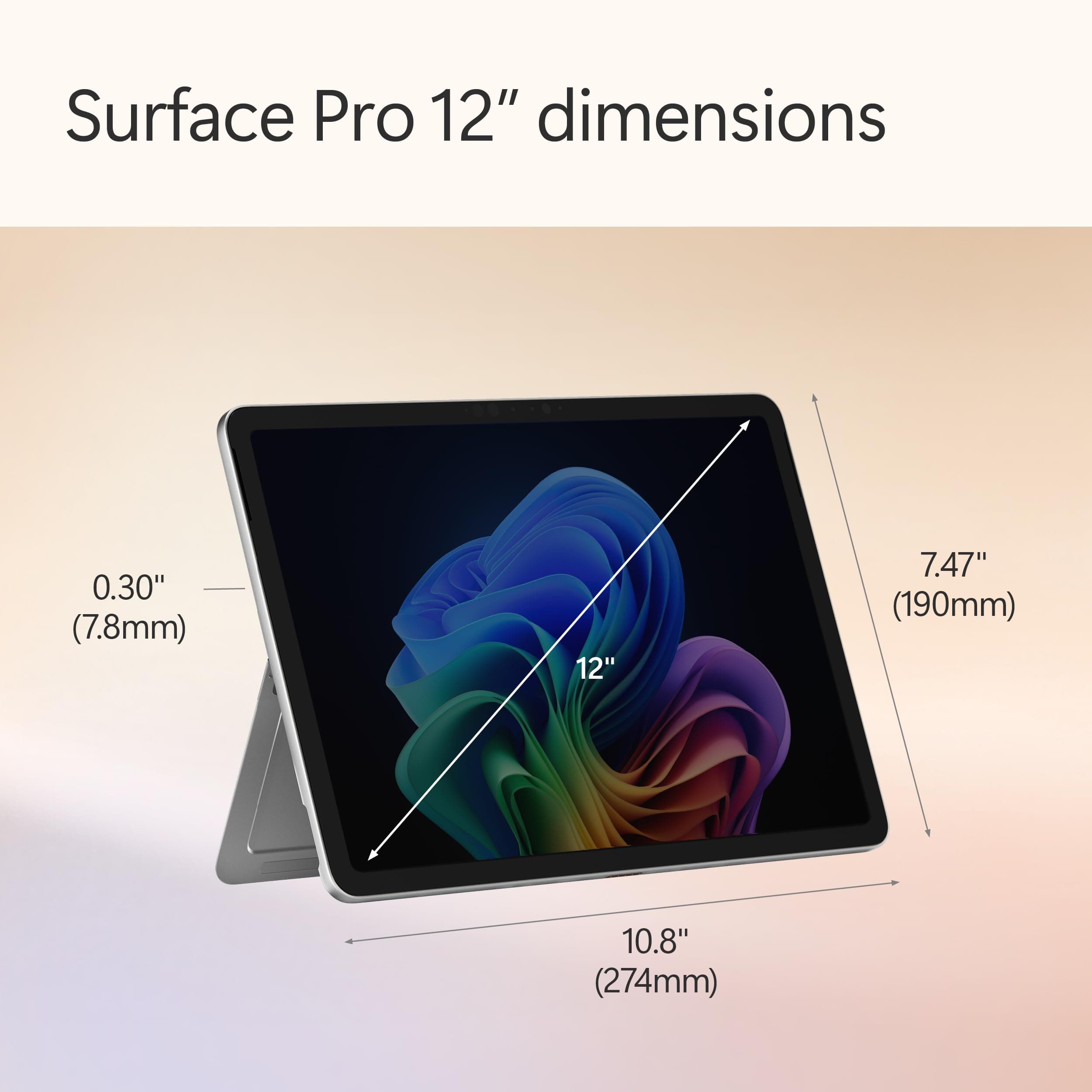 Microsoft Surface Pro 2-in-1 Laptop/Tablet (2025), Windows 11 Copilot+ PC, 12" Touchscreen Display, Snapdragon X Plus (8 Core), 16GB RAM, 256GB Storage, Platinum, view 9