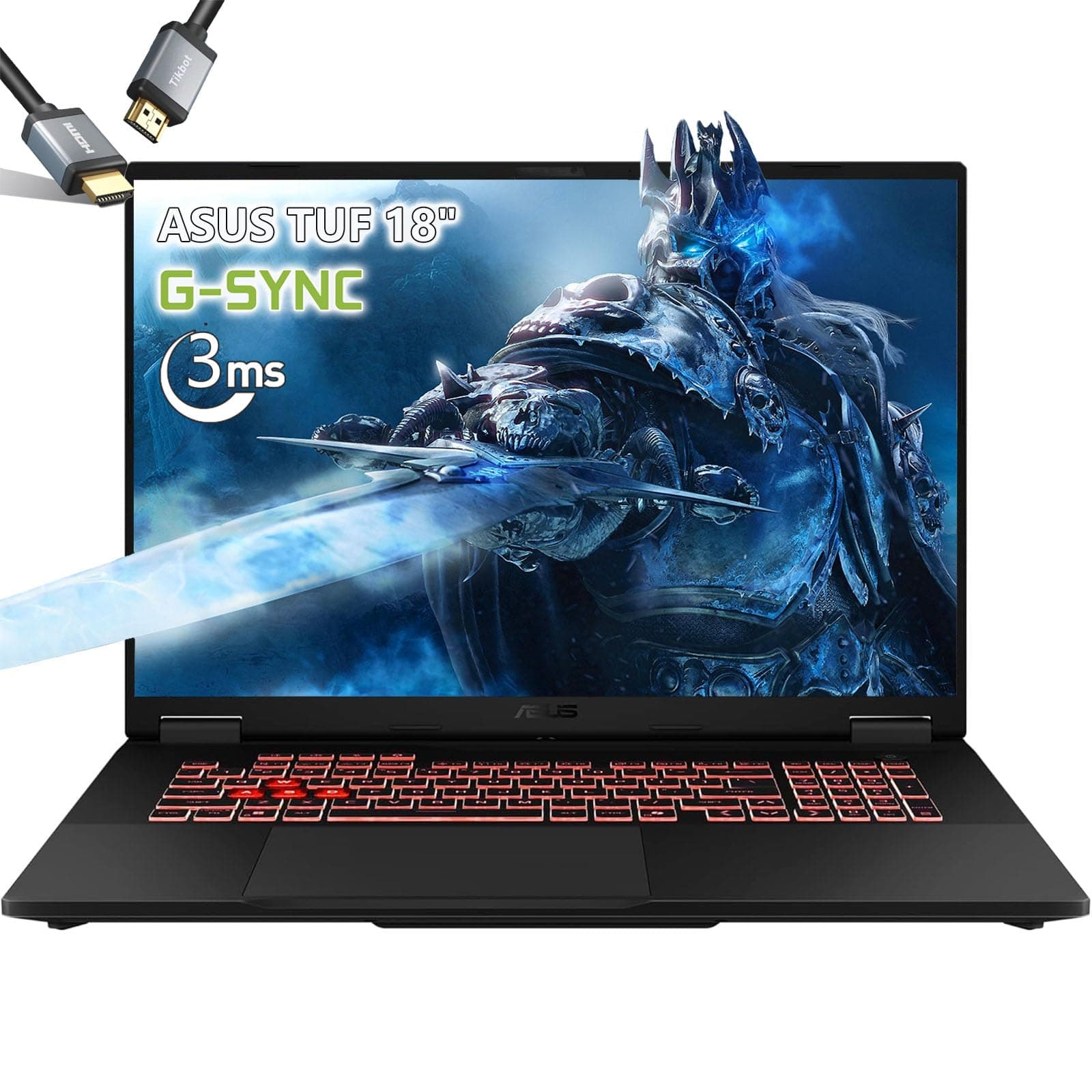 ASUS TUF Gaming Laptop A18 inch - AMD Ryzen 7 260 Beat i9-13905H - NVIDIA RTX 5060-18" WUXGA Display 144Hz - 32GB RAM - 1TB PCIe SSD -RGB Backlit Keyboard - Thunderbolt 4 - FHD Camera - HDMI Cable
