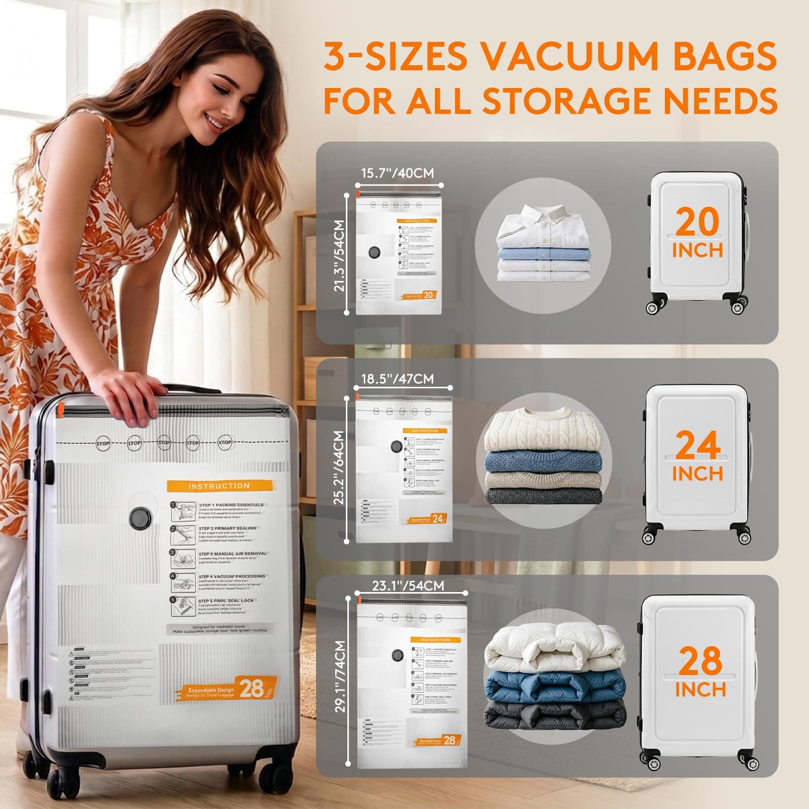 16 Packs Vacuum Seal Bags with USB/Type-C Pump, 3 Sizes Travel Vacuum Storage Bags for Clothing, Vacuum Packing Bags for Closet Organization, Bedding & Seasonal Storage, view 4