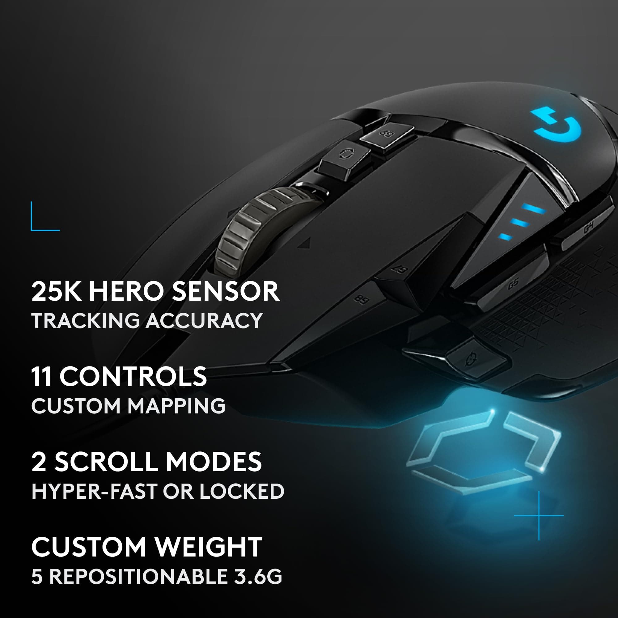 Logitech G502 Hero Wired Gaming Mouse - Black, view 9