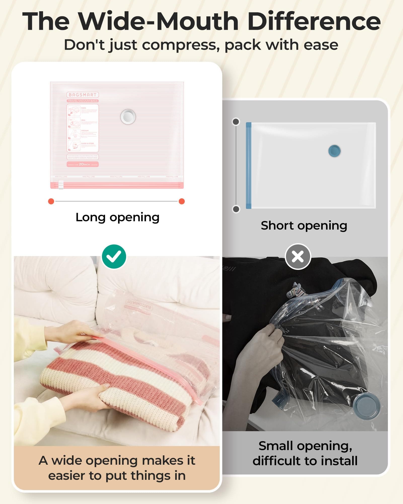 BAGSMART Vacuum Bags for Travel with Rechargeable Air Pump, Portable Space Saver Bags for Travel & Home, Vacuum Compression Seal Bag for Clothing, 18 Pack Pink with Shoe, Laundry & Toiletry Bags, view 5
