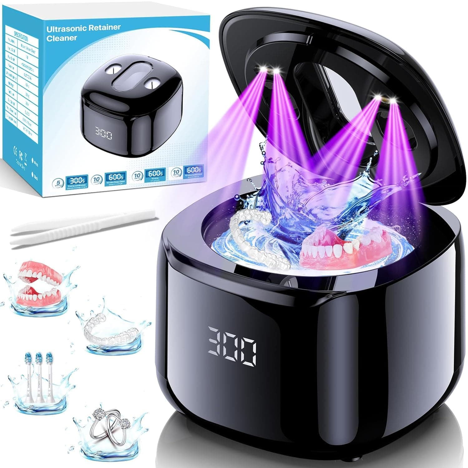 Ultrasonic Retainer Cleaner Machine, 49KHz 220ML Dental Cleaning Pod with Digital Timer, Deep Cleaning Ultrasonic Dentures Cleaner for Night Guards, Braces, Aligner, Toothbrush, Jewelry Black, TickClip Skip verdict