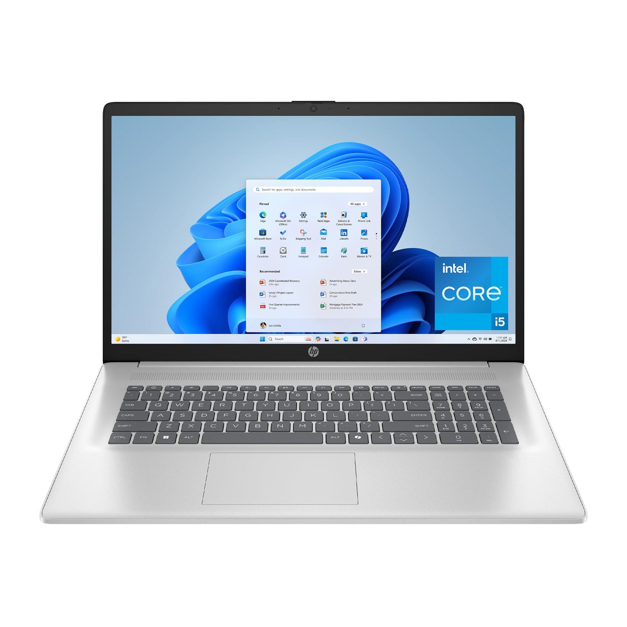 HP 17.3 inch Laptop, FHD Display, Intel Core i5-1334U, 16 GB RAM, 512 GB SSD, Intel Iris Xe Graphics, Windows 11 Home, Natural Silver, 17-cn3399nr