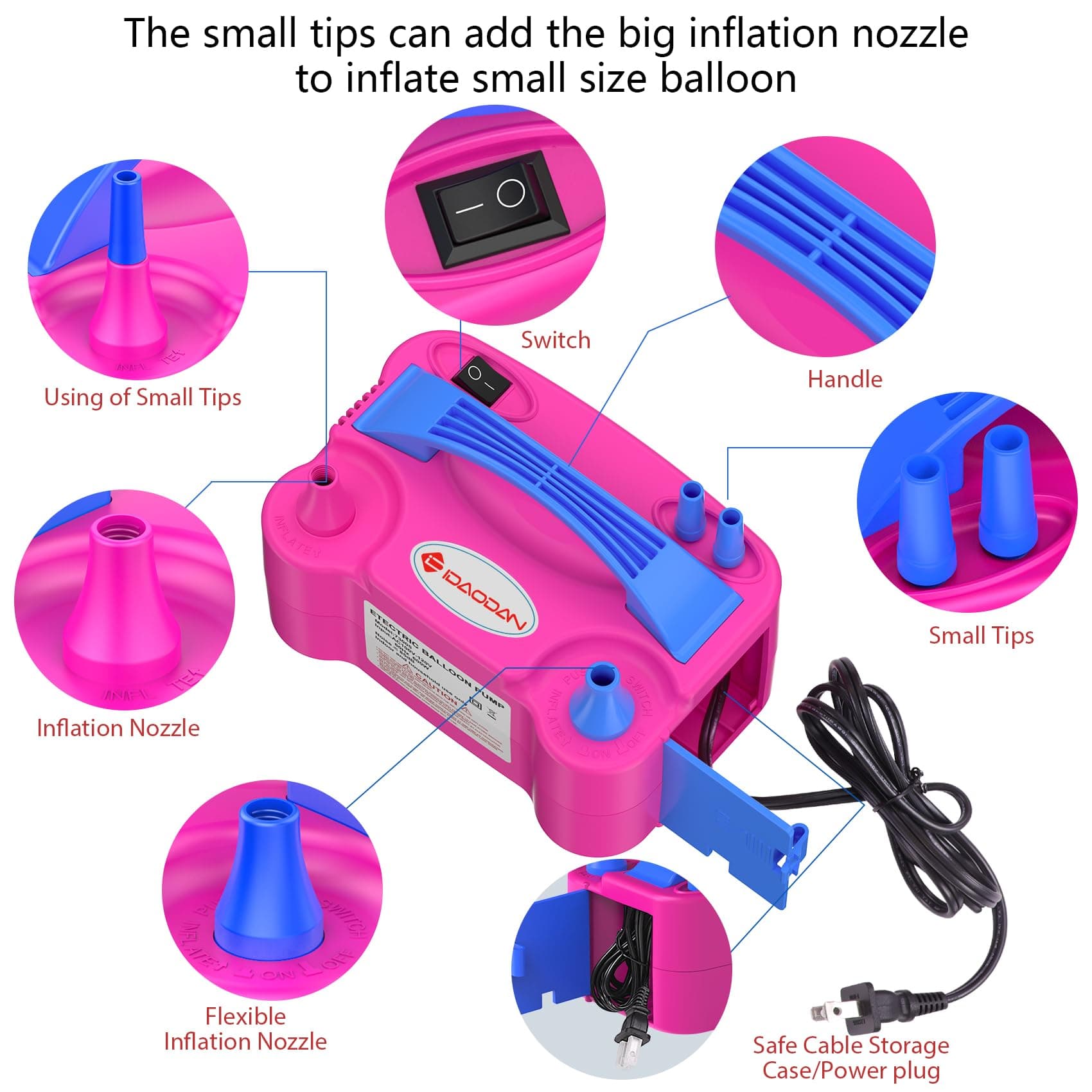 IDAODAN Electric Balloon Pump, Portable Electric Balloon Blower Machine Inflator Air Pump for Party Decorations, view 2