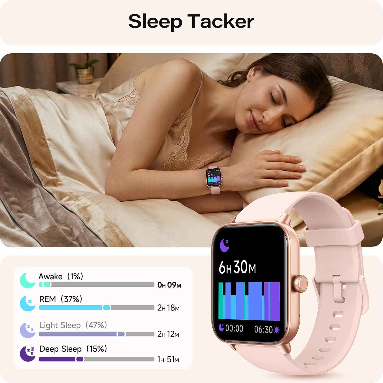 WNH Smart Watch for Women Android & iPhone, 1.8" Touch Screen Fitness Tracker with Alexa, Call & Notification Alerts, Heart Rate/Sleep/SpO2 Monitor, IP68 Waterproof, 120+ Sport Modes (Pink), view 6