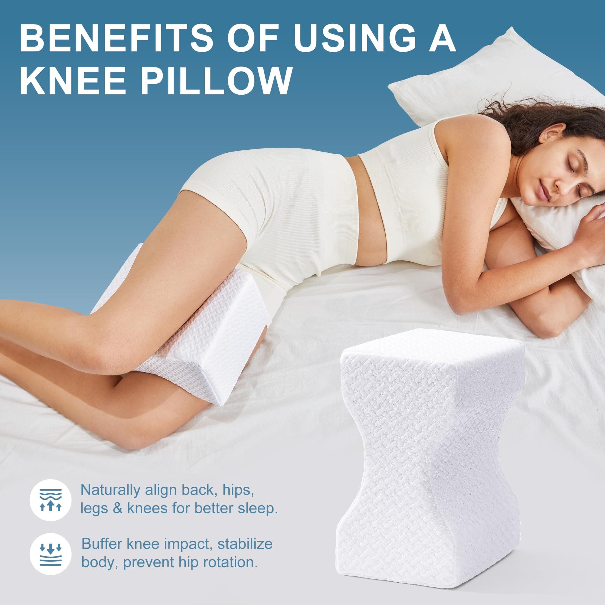 UJPFEO Knee Pillow for Side Sleepers, Leg Pillow for Sciatica, Back, HIPS, Knees, Joints Pain Relief,Pillows for Between Legs While Sleeping Spine Alignment Support & Relieves Pressure,White, view 7