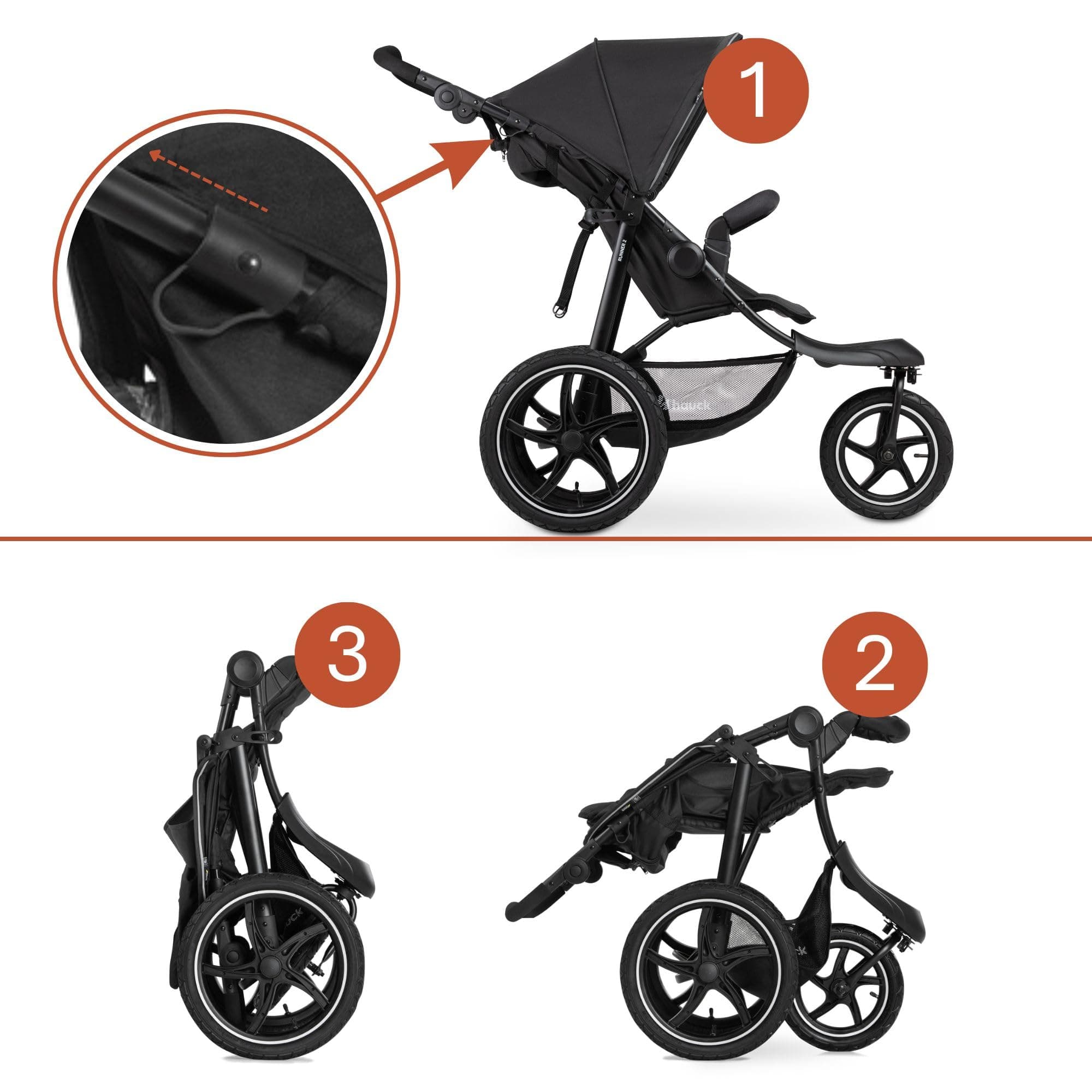 hauck 3-Wheel All Terrain Stroller with Raincover, XL Pneumatic Air Wheels, Mesh Window, and Height-Adjustable Handle, UPF 50+ - from Birth up to 48.5lbs, view 10