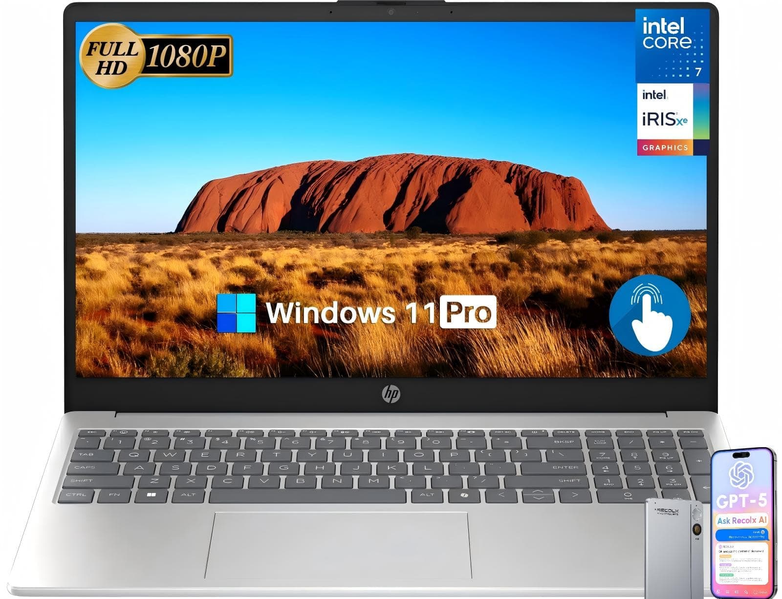 HP 15.6" Touchscreen Laptop Computer for Business, Intel 10-Core 7-150U, 16 GB RAM, 1 TB SSD, Windows 11 Pro, FHD IPS Display, Intel Iris Xe Graphics, WiFi 6, Copilot, HDMI, w/AI Voice Recorder