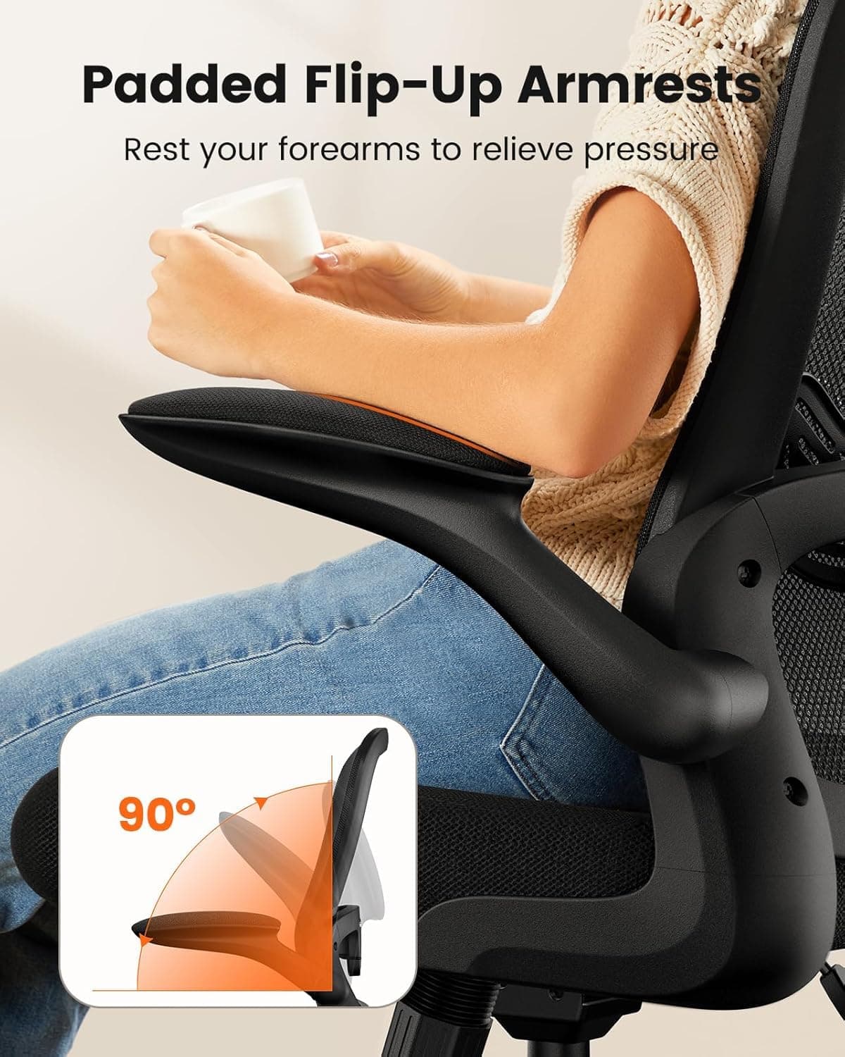 ErGear Drafting Chair, Standing Desk Chair with Flip-Up Armrests, High Desk Chair Adjustable Height, Ergonomic Tall Office Chair with Lumbar Support and Adjustable Footrest Ring, view 7