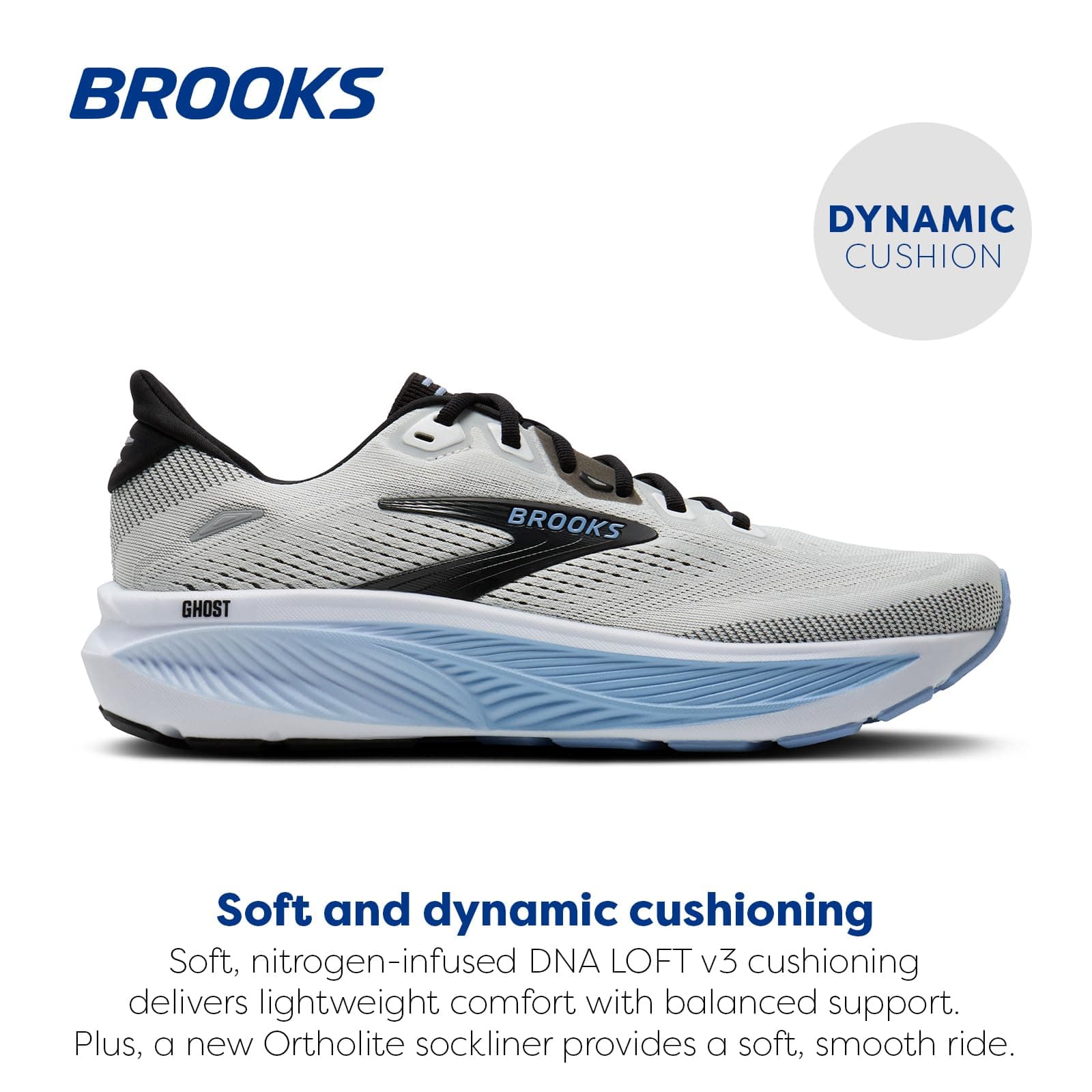 Brooks Men’s Ghost 18 Neutral Running & Walking Shoe - White/Black/Open Air - 8 Medium, view 2