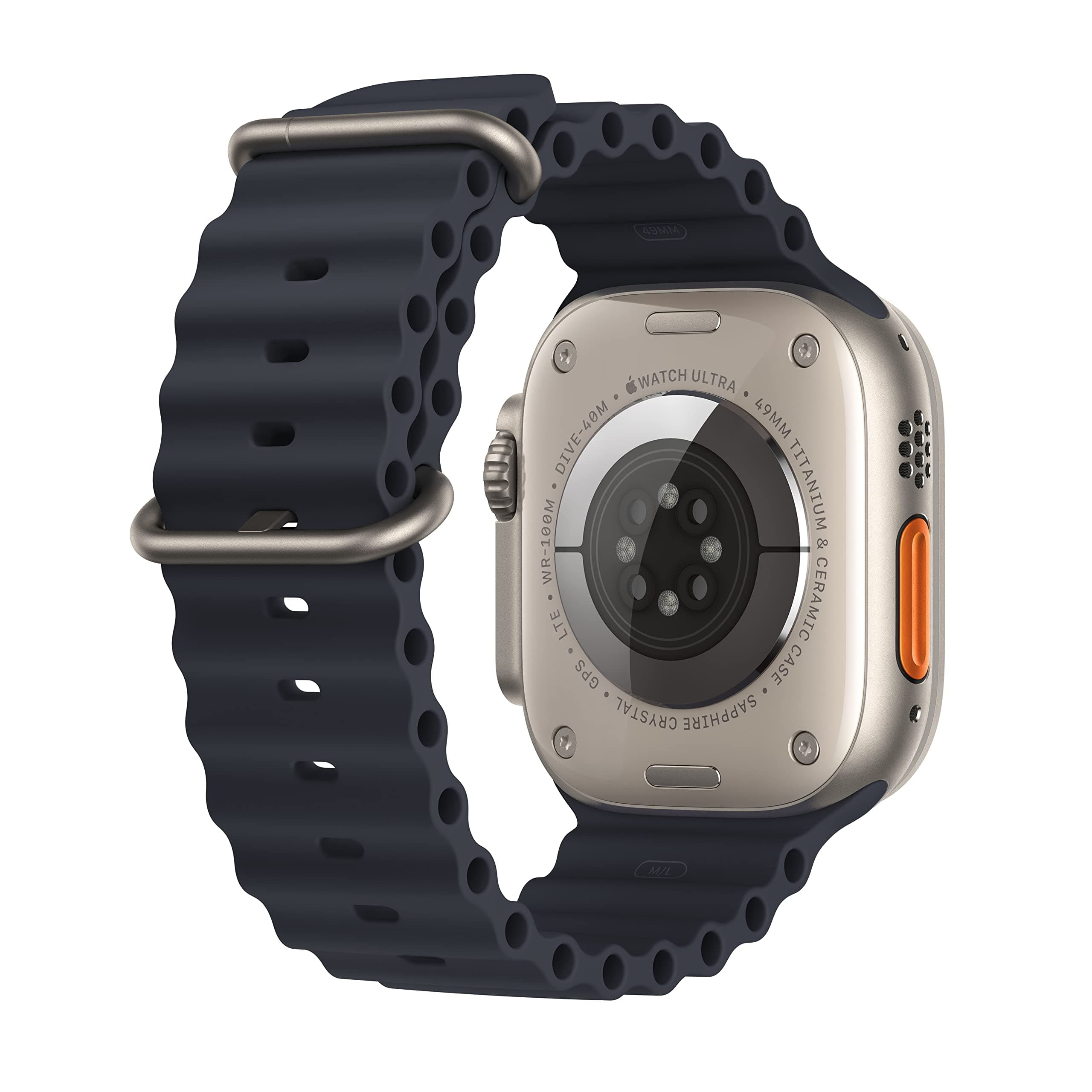 Apple Watch Ultra [GPS + Cellular 49mm] Titanium Case with Midnight Ocean Band, One Size (Renewed), view 3