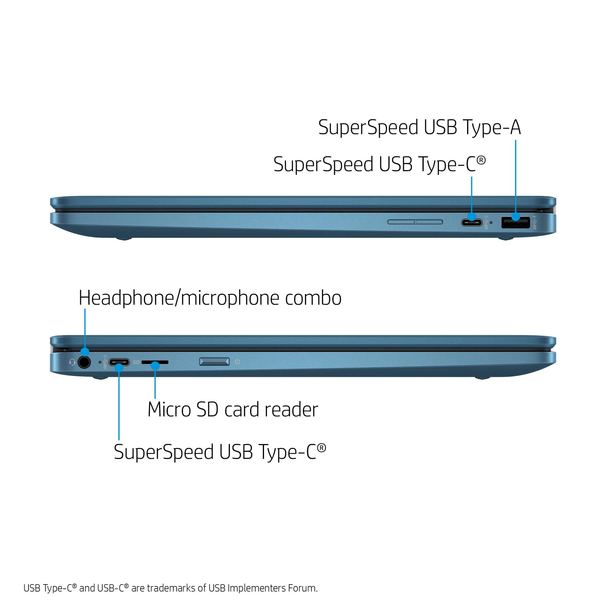 HP Laptop X360 14a Chromebook 14" HD Touchscreen, Entertaining from Any Angle Intel Celeron, 4GB DDR4 64GB eMMC WiFi Webcam Stereo Speakers Bluetooth 4.2 Chrome Blue Metallic Color, view 3