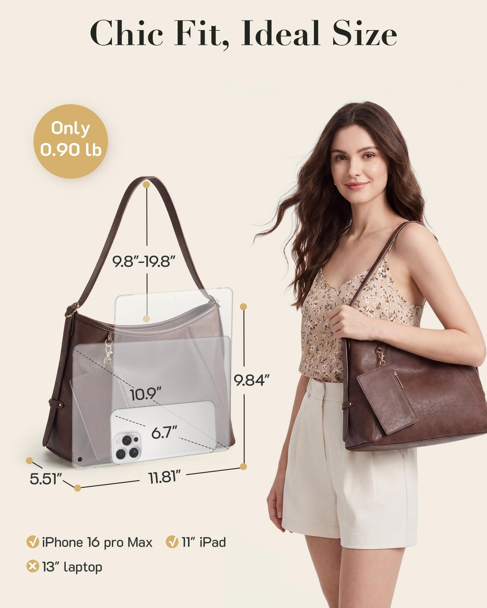 Missnine Hobo Bag for Women PU Leather Purses with Small Pouch, Multi-pocket Crossbody Handbags with Zipper, Everyday & Travel Ladies Chic Shoulder Bags Comfortable Adjustable Strap Tote Purse,Coffee, view 7
