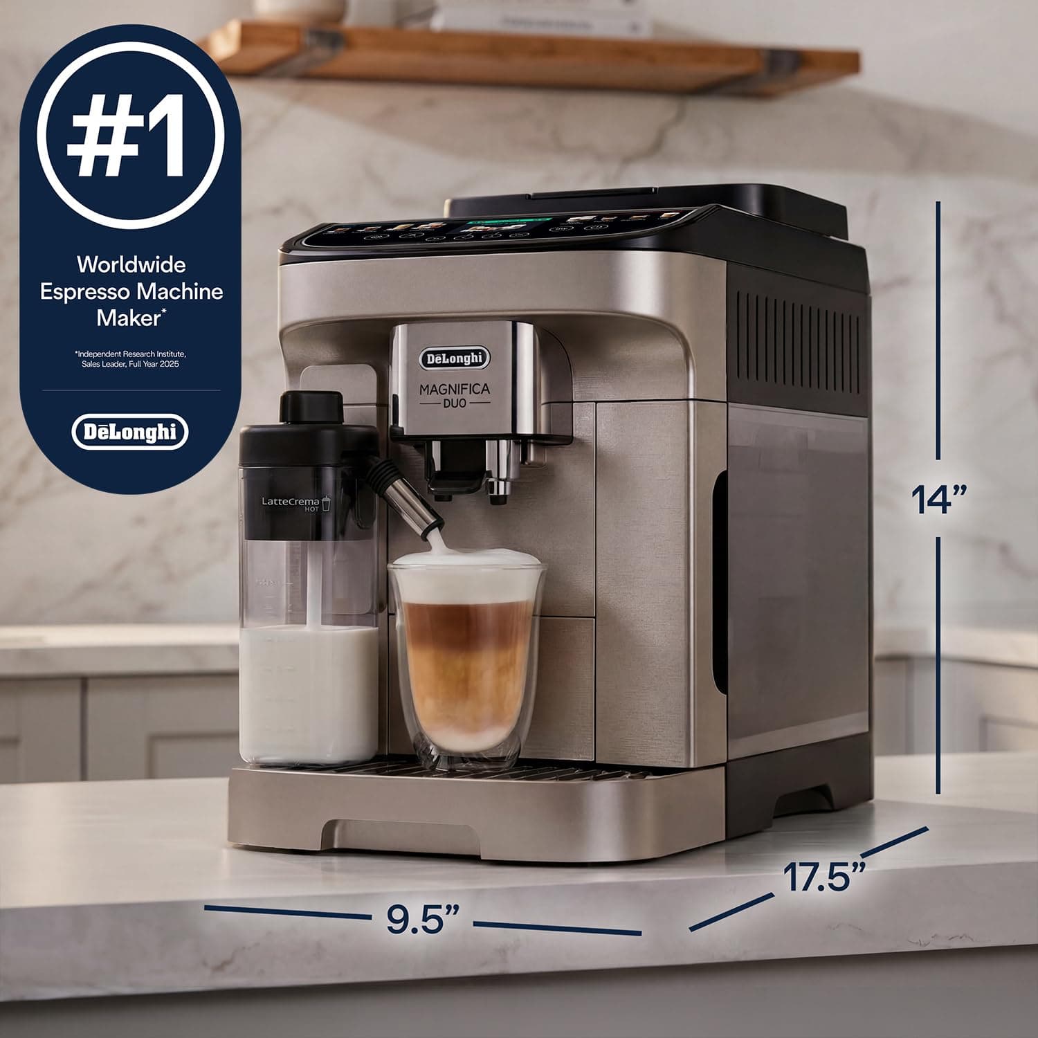 De'Longhi Magnifica Duo Automatic Espresso Machine, Milk Frother, Silver, view 2