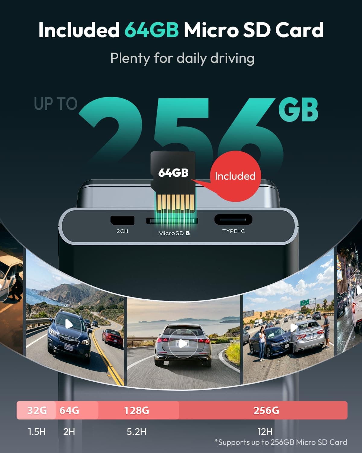 BOTSLAB【G300H Plus Upgraded】 4K Dash Cam Front and Rear, STARVIS 2 Sensor, view 4