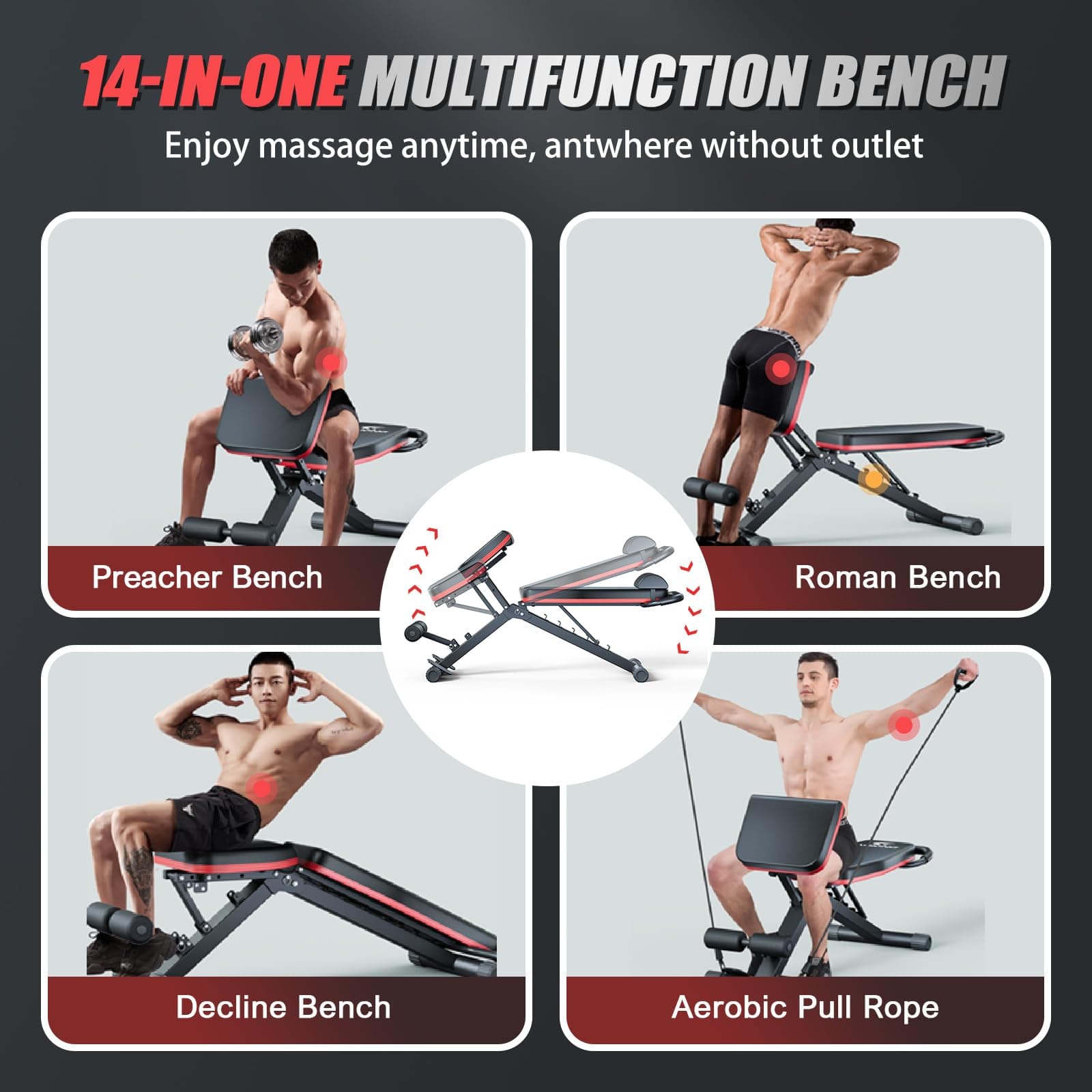 2026 Adjustable Weight Bench - 1000LBS Foldable Bench Press Workout Bench for Home Gym, Roman Chair & Incline Decline Flat Sit Up, Heavy Duty Full Body Dumbbell Fitness Bench, view 4
