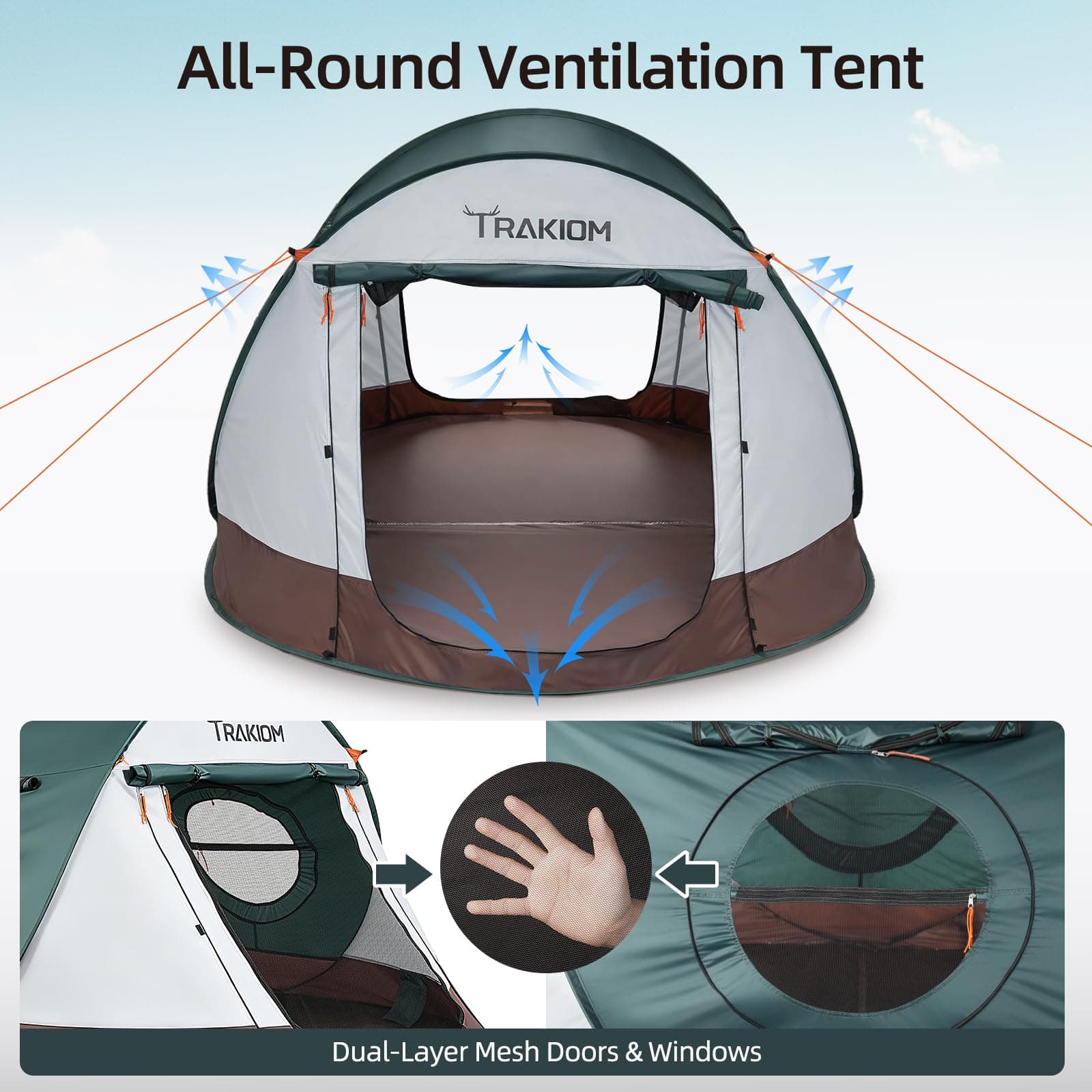 Trakiom Pop Up Tent 4 Person Instant Waterproof Camping Vestibule, view 5
