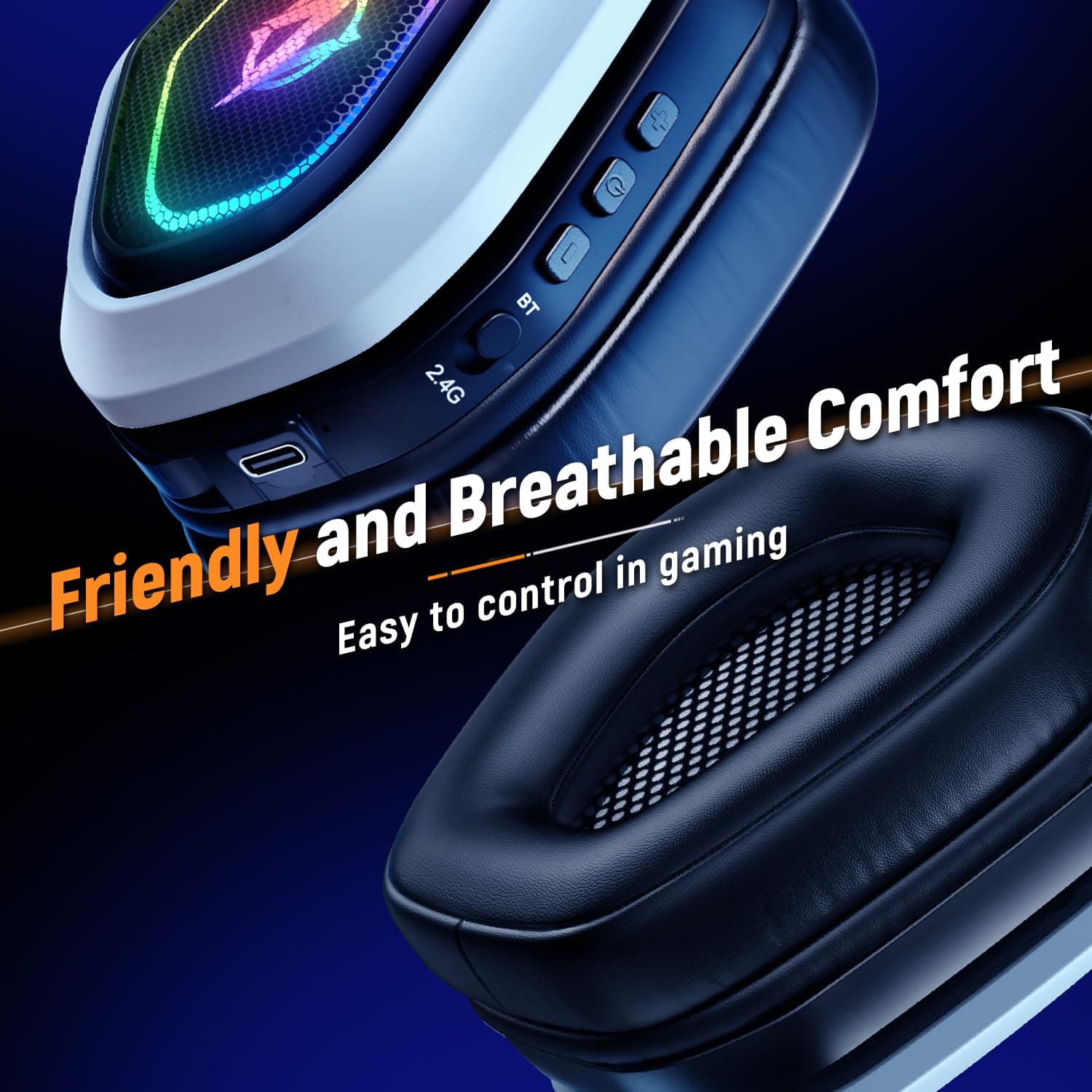 Ozeino Wireless Gaming Headset for PS5, PC, Switch| Lossless Audio-40H Batt, view 4