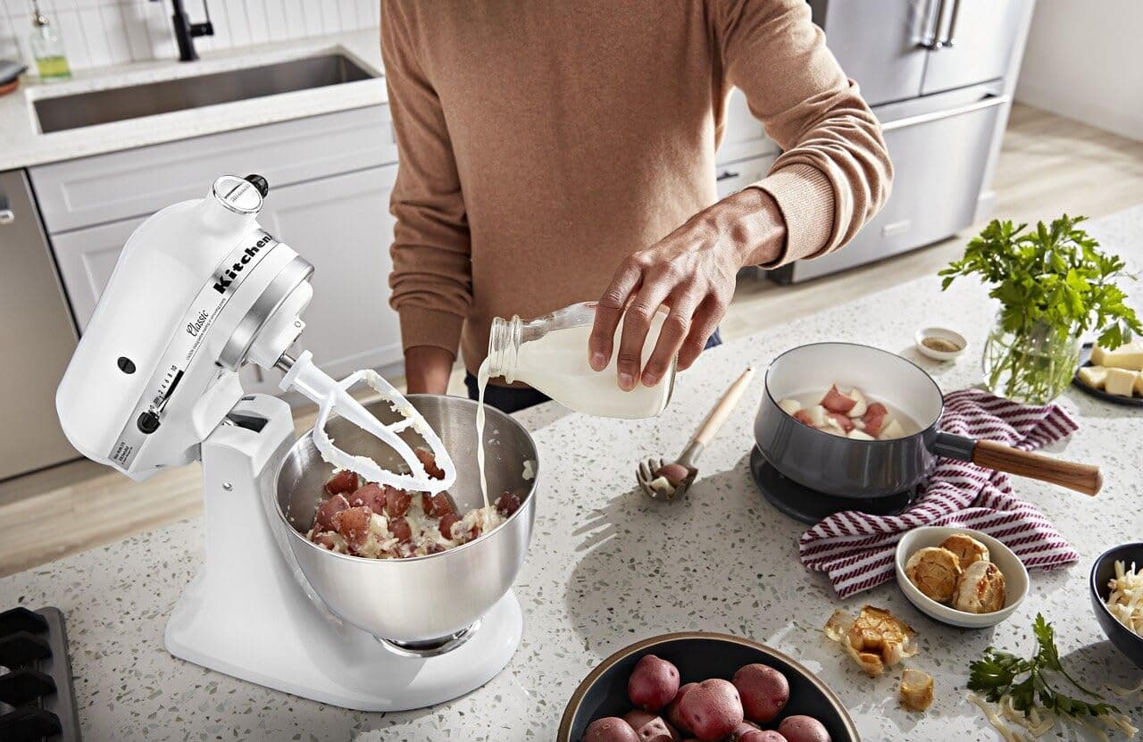 KitchenAid Classic Series 4.5 Quart Tilt-Head Stand Mixer K45SS, White, view 5