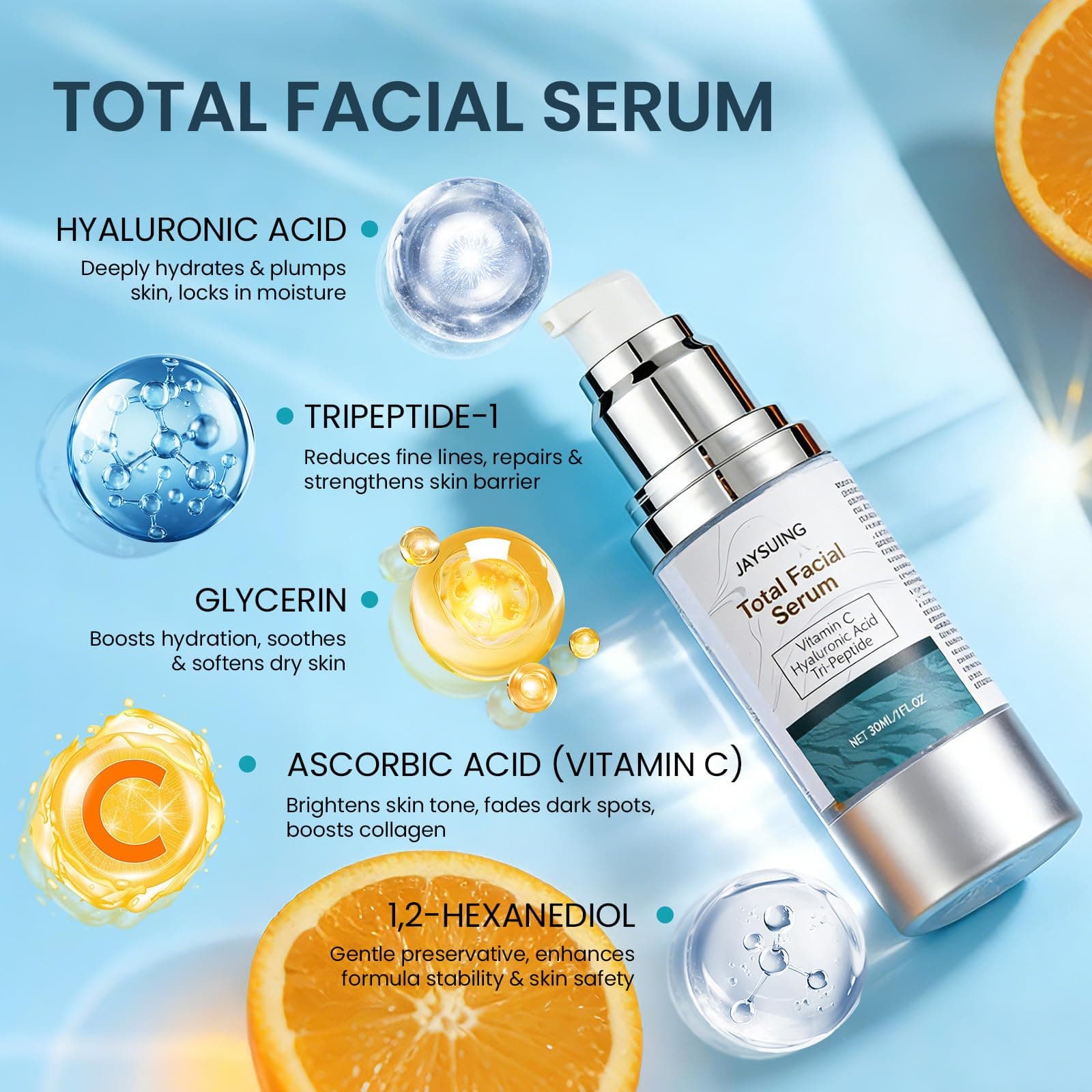 Vitamin C Serum with Hyaluronic Acid & Peptides, Anti-Aging Face Serum for Dark Spot Corrector, Hydration & Wrinkle Reduction, 1 fl oz, view 2
