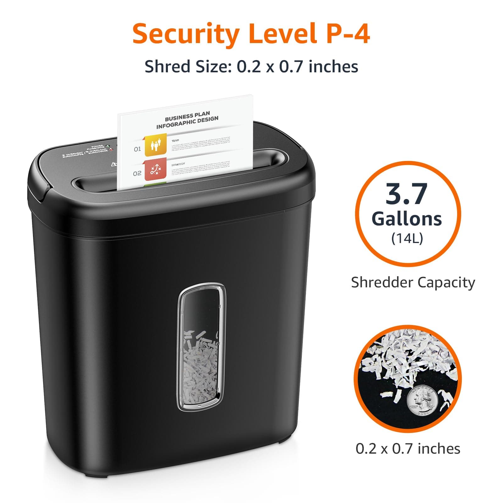 Amazon Basics 8-Sheet High Security Cross Cut Paper and Credit Card Shredder with P-4 Security, Auto Shut-off, Black, view 3