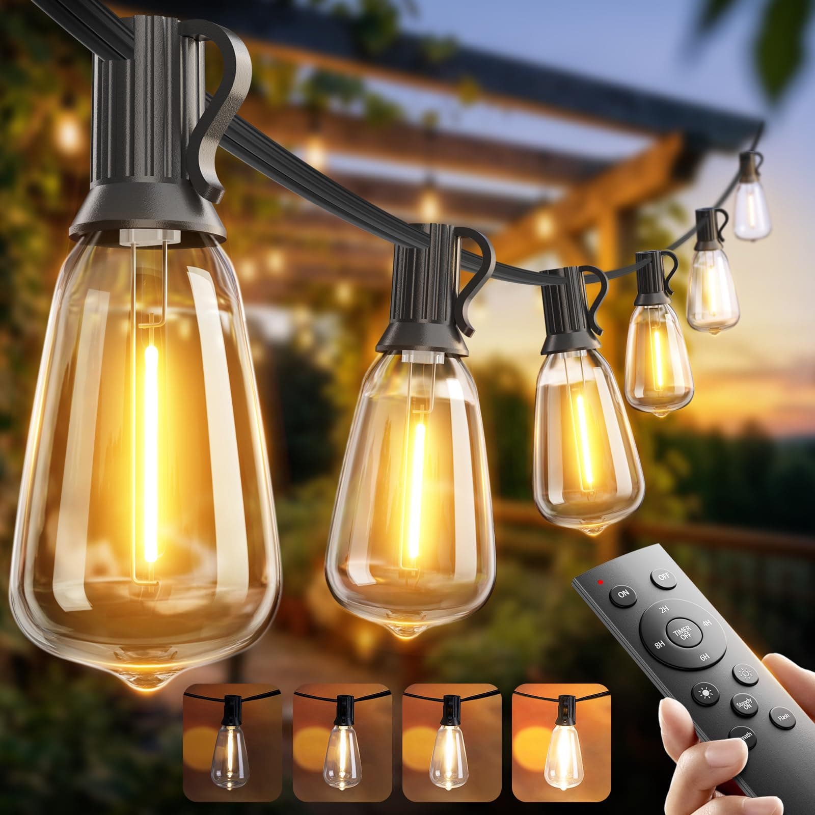 addlon 100FT Outdoor String Lights ST38 LED with Remote Waterproof Dimmable, TickClip Skip verdict