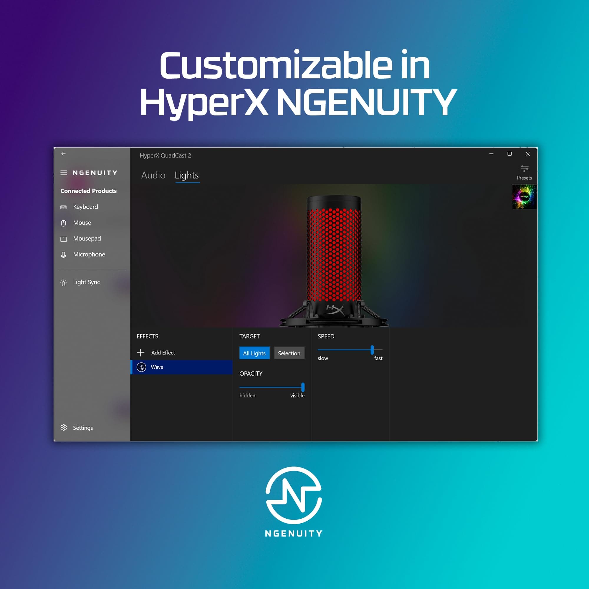 HyperX Quadcast 2 Frost – USB Microphone for Gaming, Streaming and Podcasting, with On-Board Controls, LED Lighting, Removable Shock Mount, view 3