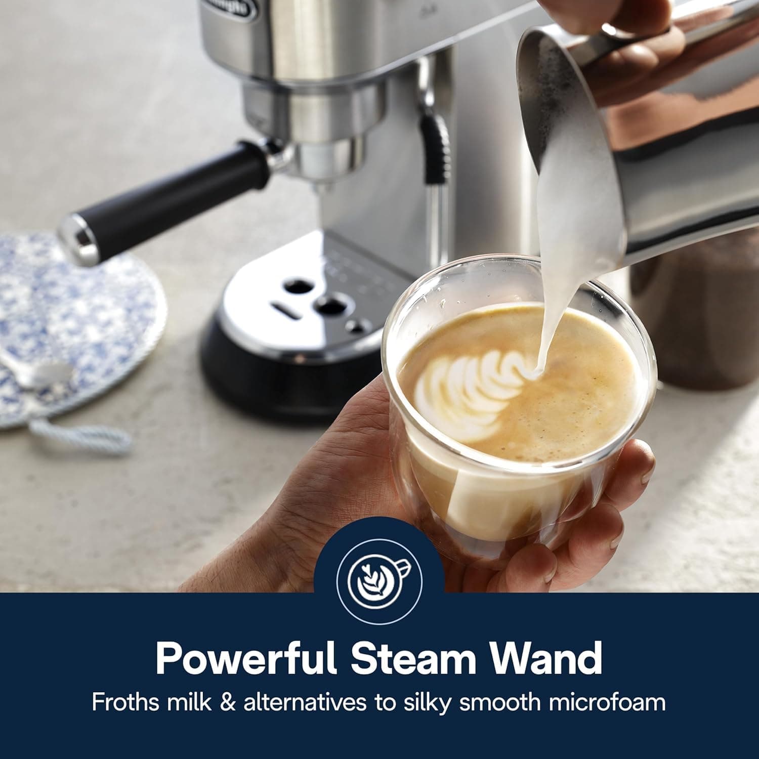 De’Longhi Dedica Arte Espresso Machine with My LatteArt Steam Wand (Milk Frother), 15-Bar Pump & 3-Level Temp Control - Compact Espresso Maker for Latte & Cappuccino - Italian Stainless Steel Design, view 4