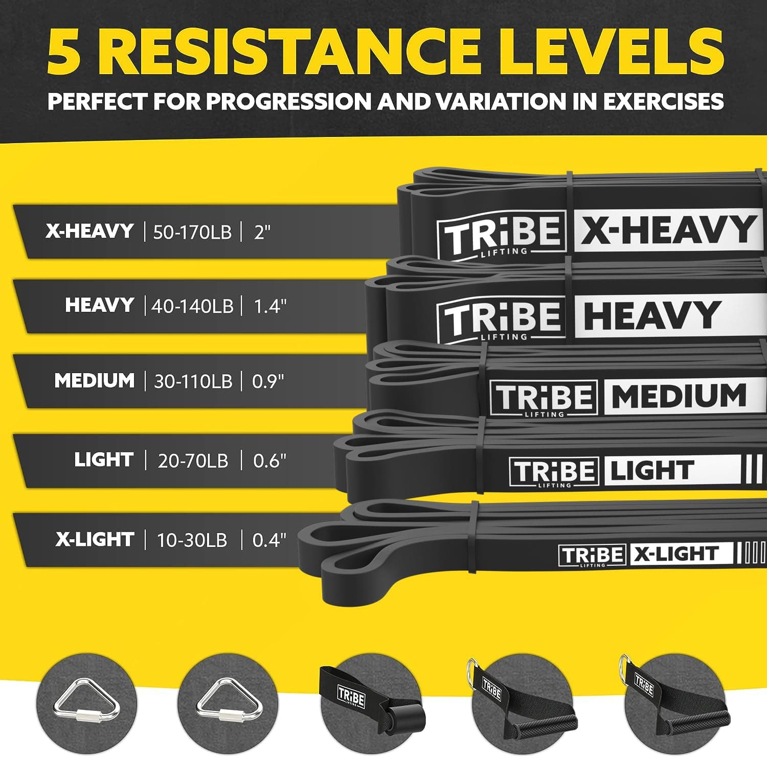 Long Resistance Bands Set with Handles and Door Anchor, 5 Pull Up Bands, view 2